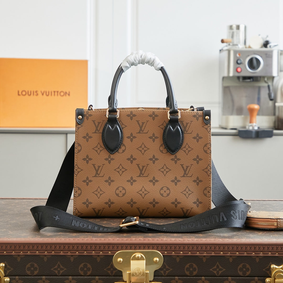 LOUIS VUITTON ONTHEGO PM 25 IN BROWN MONOGRAM CANVAS WITH DUCK SHAPE