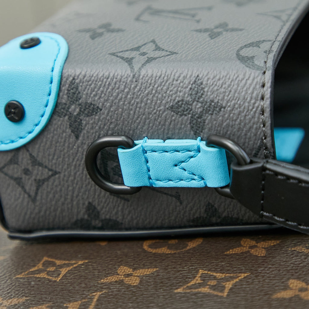 LOUIS VUITTON STEAMER 18 IN GUN METAL MONOGRAM ECLIPSE CANVAS MIX TURQUOISE CALFSKIN