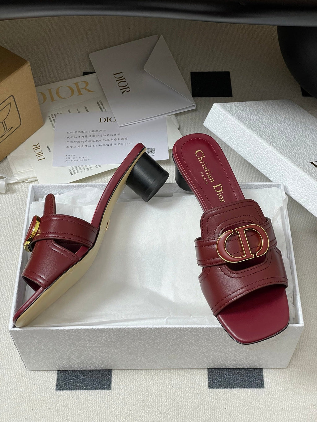 DIOR HIGH HEEL CLASSIC MONTAIGNE 40 MM 25S IN DARK RED LAMBSKIN WITH CD LOGO