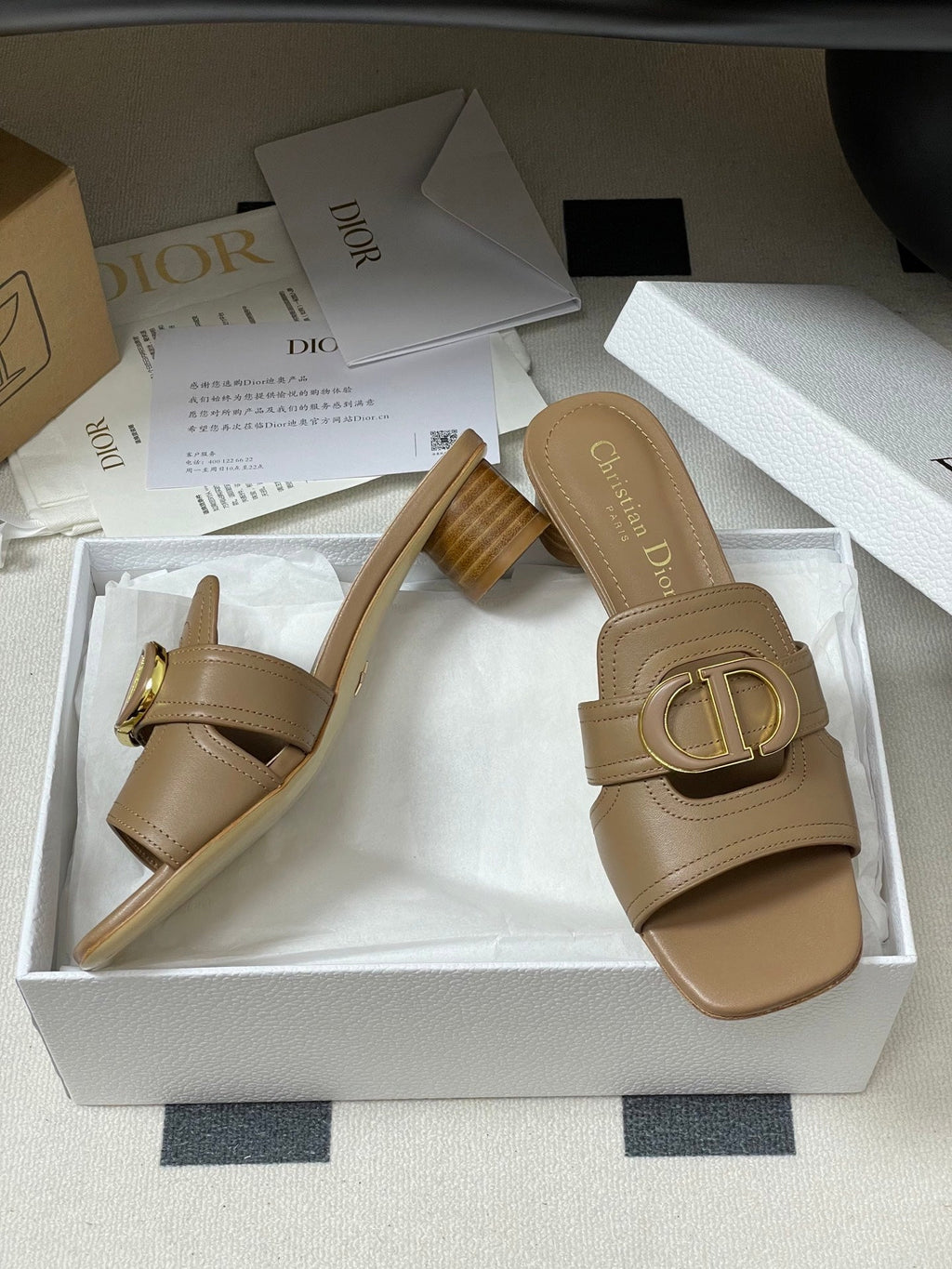 DIOR HIGH HEEL CLASSIC MONTAIGNE 40 MM 25S IN BROWN LAMBSKIN WITH CD LOGO