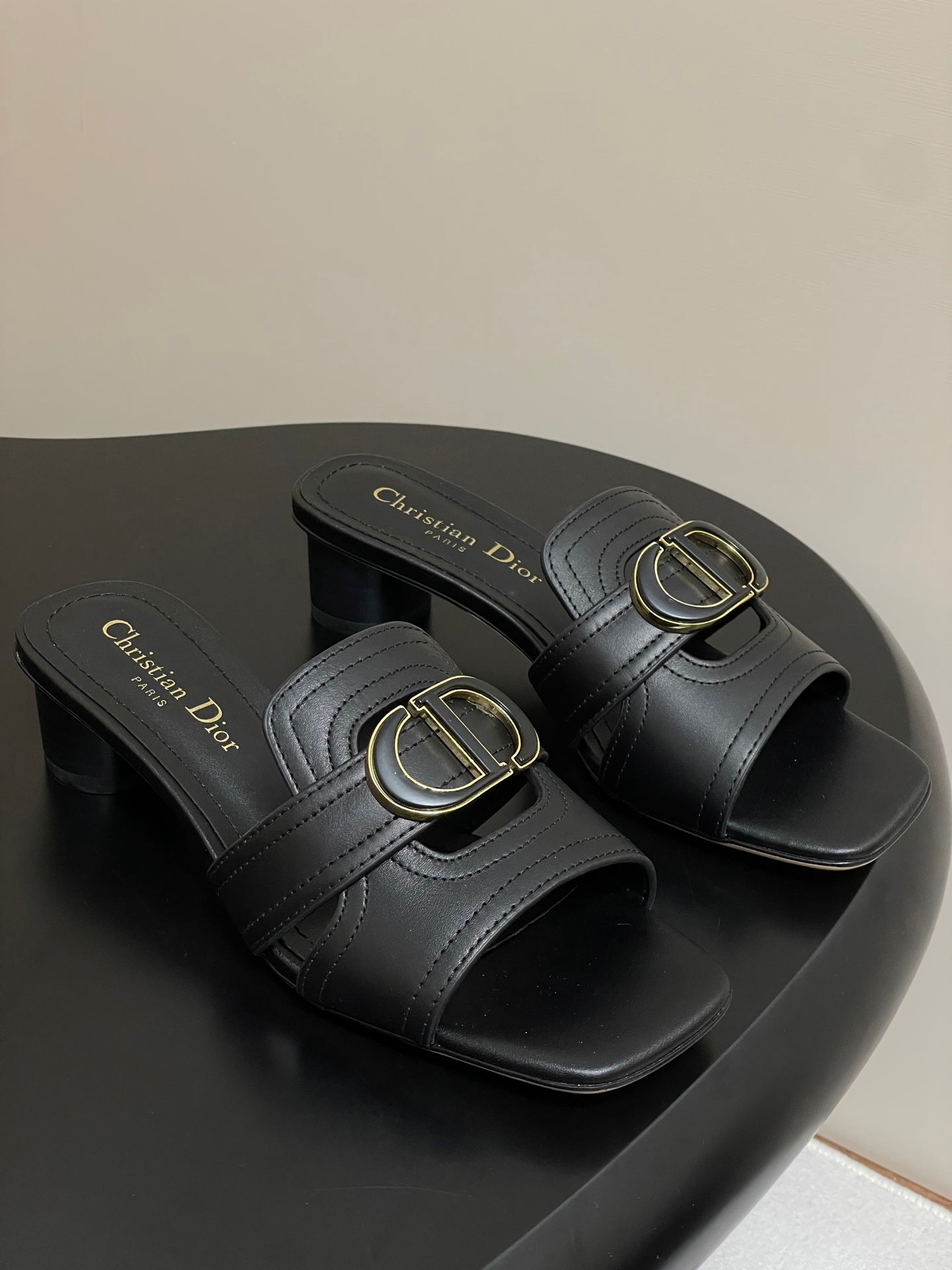 DIOR HIGH HEEL CLASSIC MONTAIGNE 40 MM 25S IN BLACK LAMBSKIN WITH CD LOGO