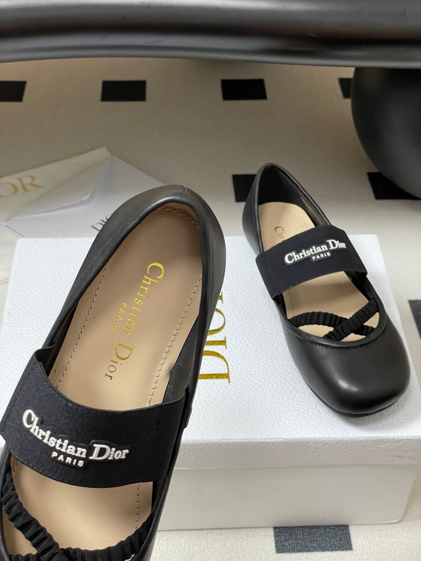 DIOR STRETCH BALLET FLATS 25S IN BLACK LAMBSKIN