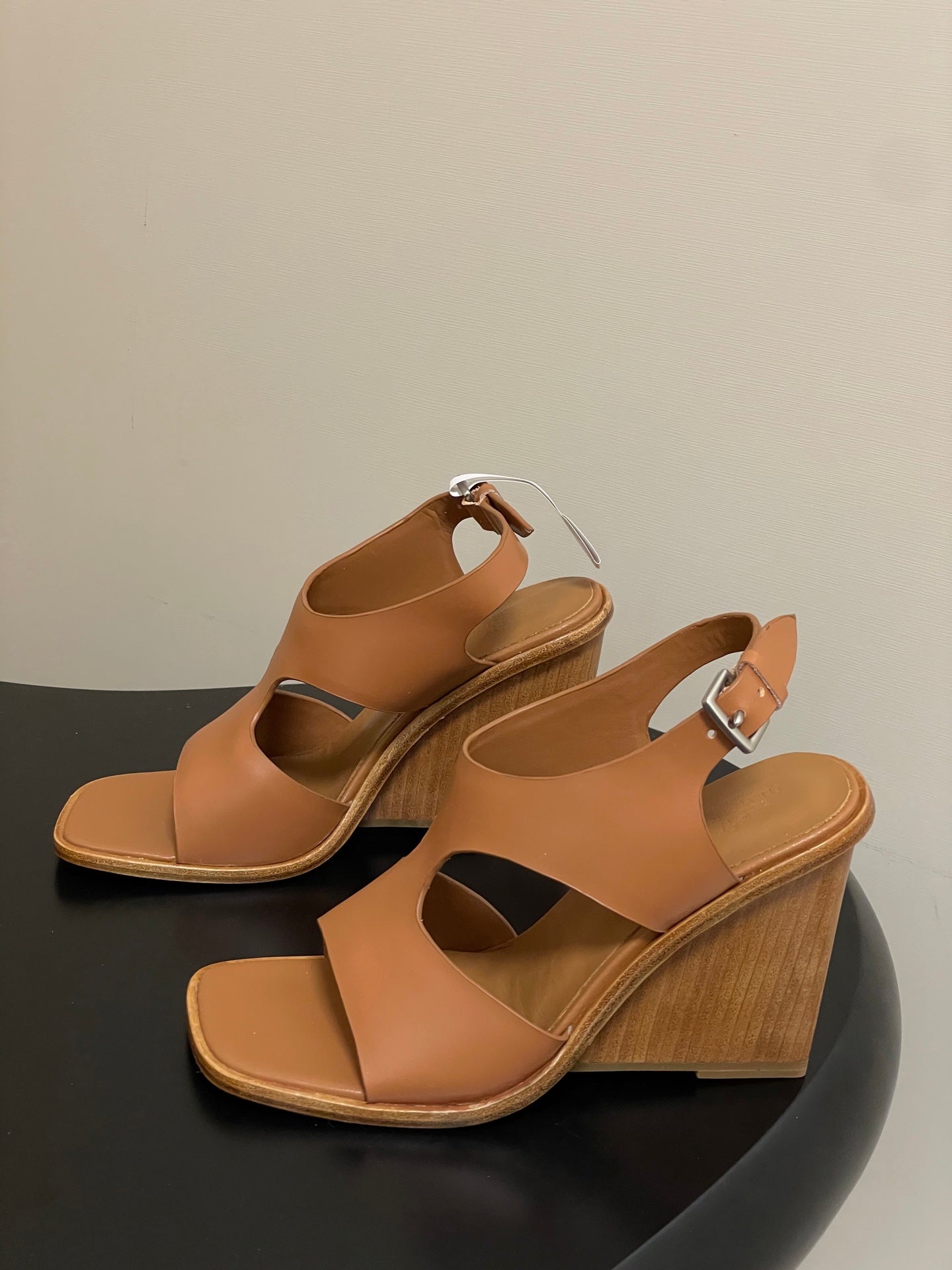 HERMES 25S KALYA WEDGE SANDAL 100 MM IN BROWN LAMBSKIN