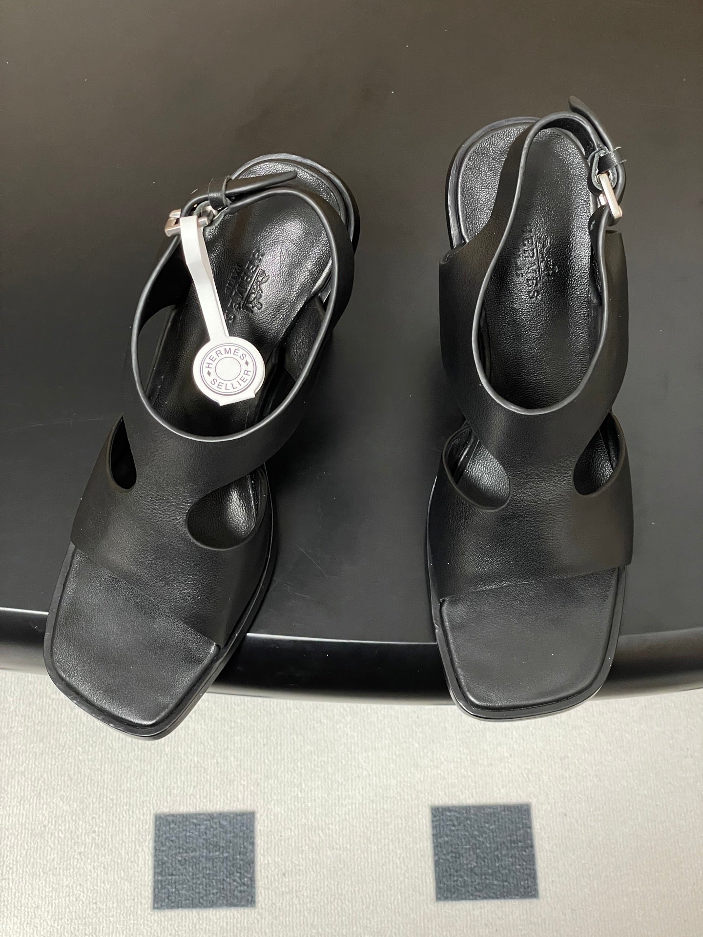 HERMES 25S KALYA WEDGE SANDAL 100 MM IN BLACK LAMBSKIN