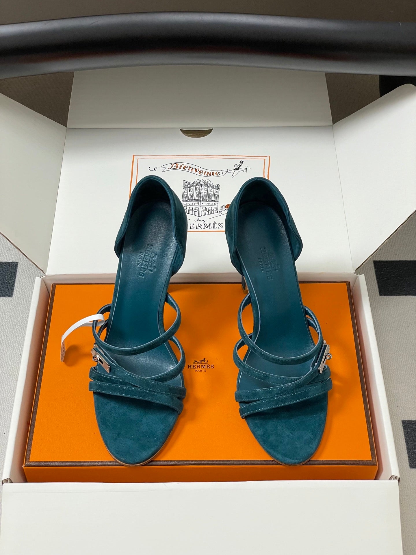 HERMES 25S HIGH-HEEL SANDAL 105 MM IN DARK BLUE SUEDE