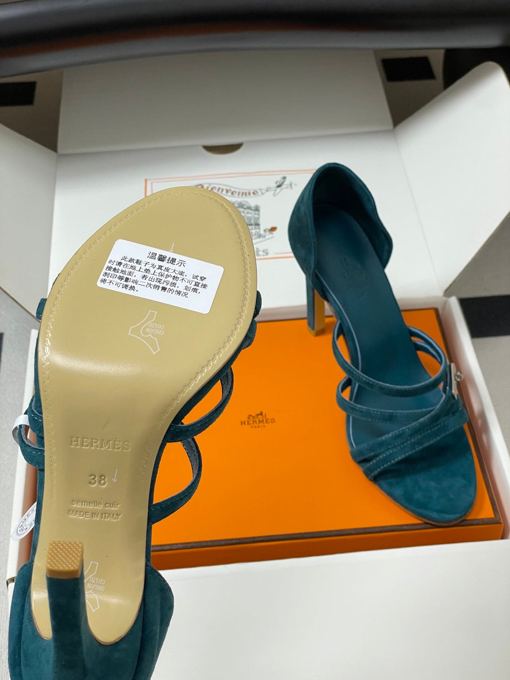 HERMES 25S HIGH-HEEL SANDAL 105 MM IN DARK BLUE SUEDE