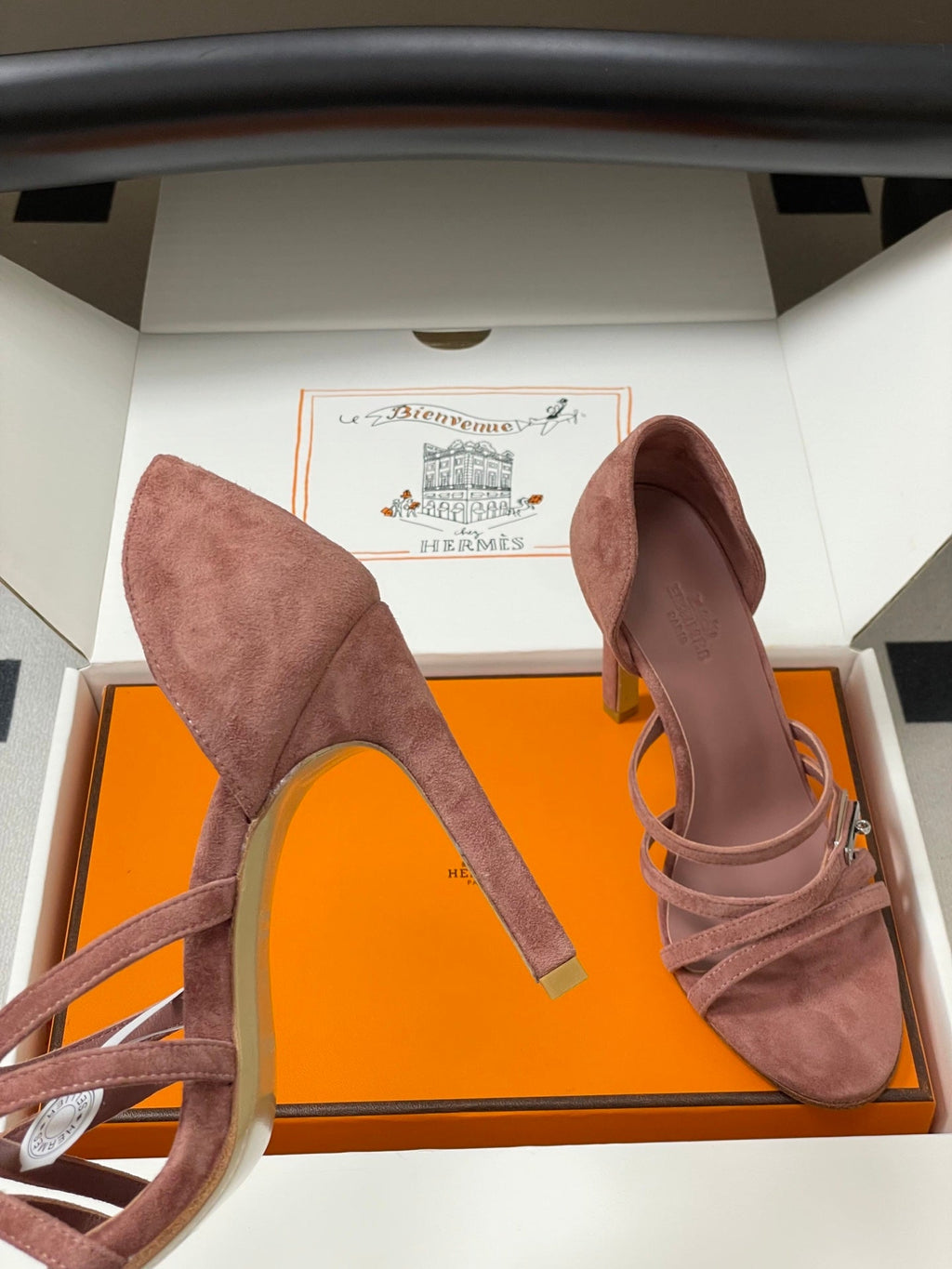 HERMES 25S HIGH-HEEL SANDAL 105 MM IN PEACHY PINK SUEDE