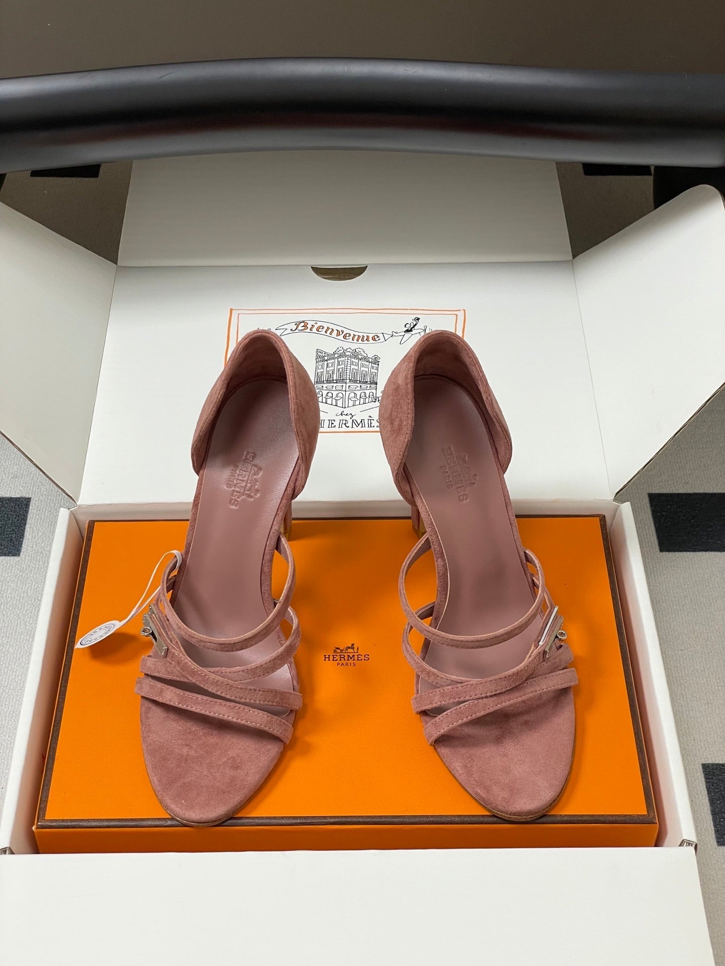HERMES 25S HIGH-HEEL SANDAL 105 MM IN PEACHY PINK SUEDE