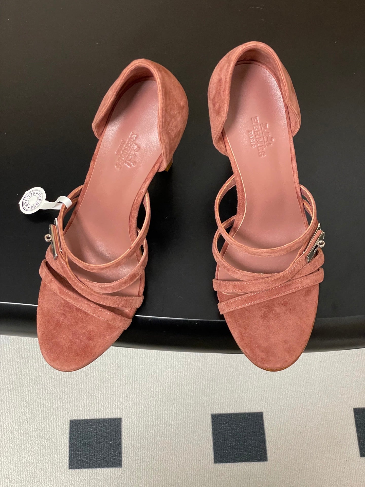 HERMES 25S HIGH-HEEL SANDAL 105 MM IN PEACHY PINK SUEDE