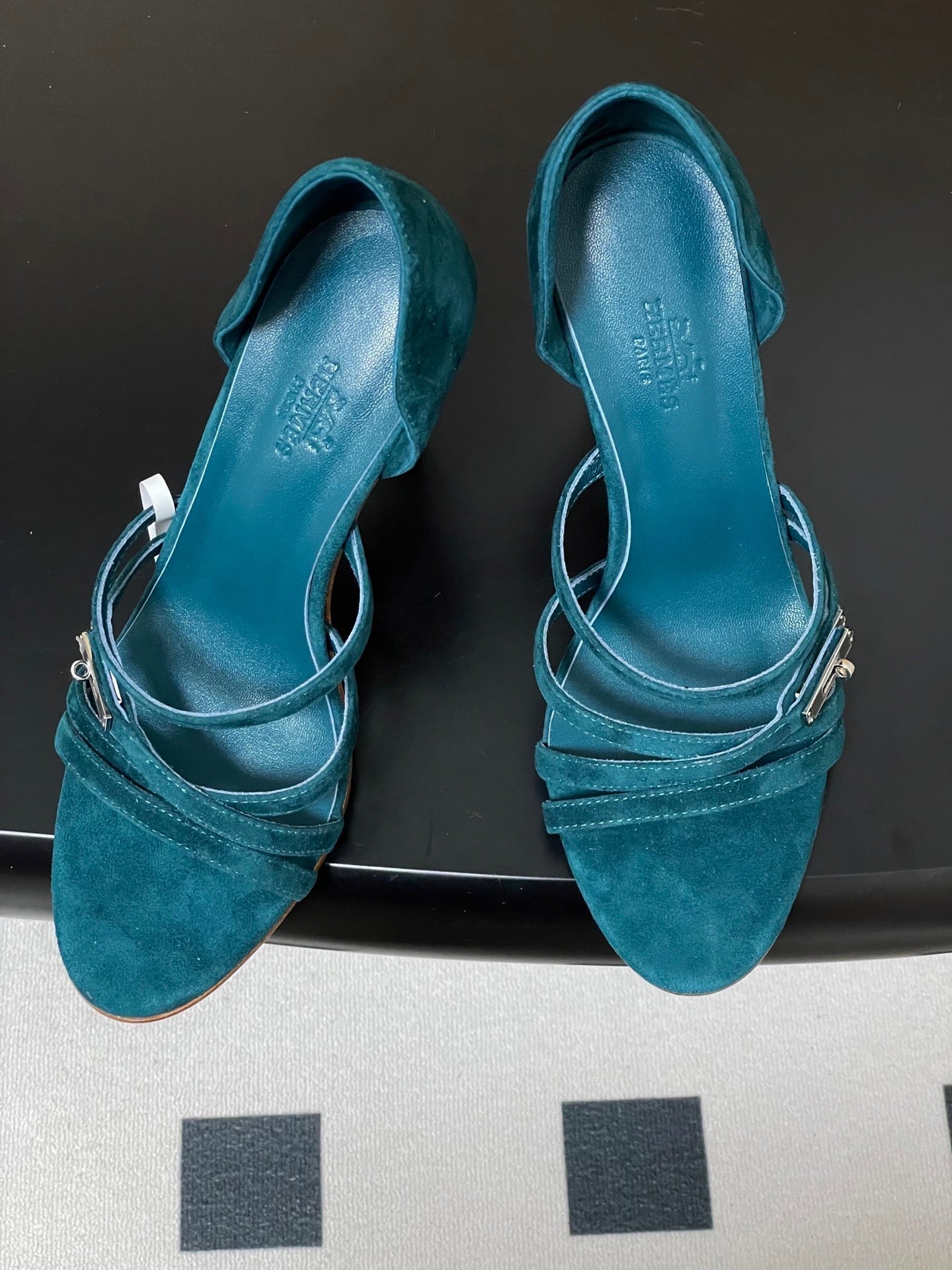 HERMES 25S HIGH-HEEL SANDAL 105 MM IN DARK BLUE SUEDE