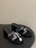 HERMES 25S ORAN HIGH‑HEEL SANDAL 50 MM IN BLACK LAMBSKIN WITH WHITE STONE DETAILS