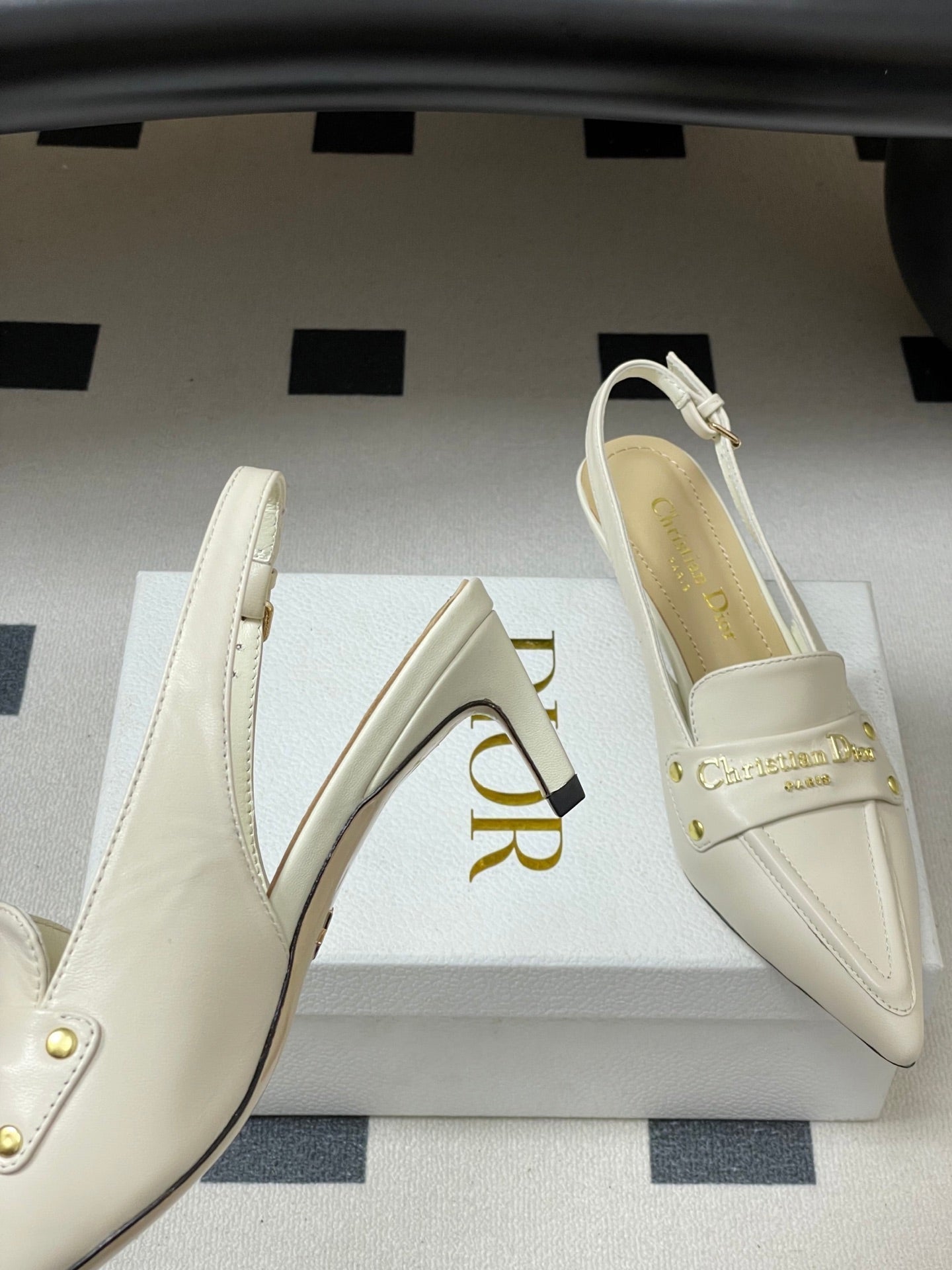 DIOR 25S BOY SLINGBACK HIGH HEELS 50 MM IN WHITE LAMBSKIN