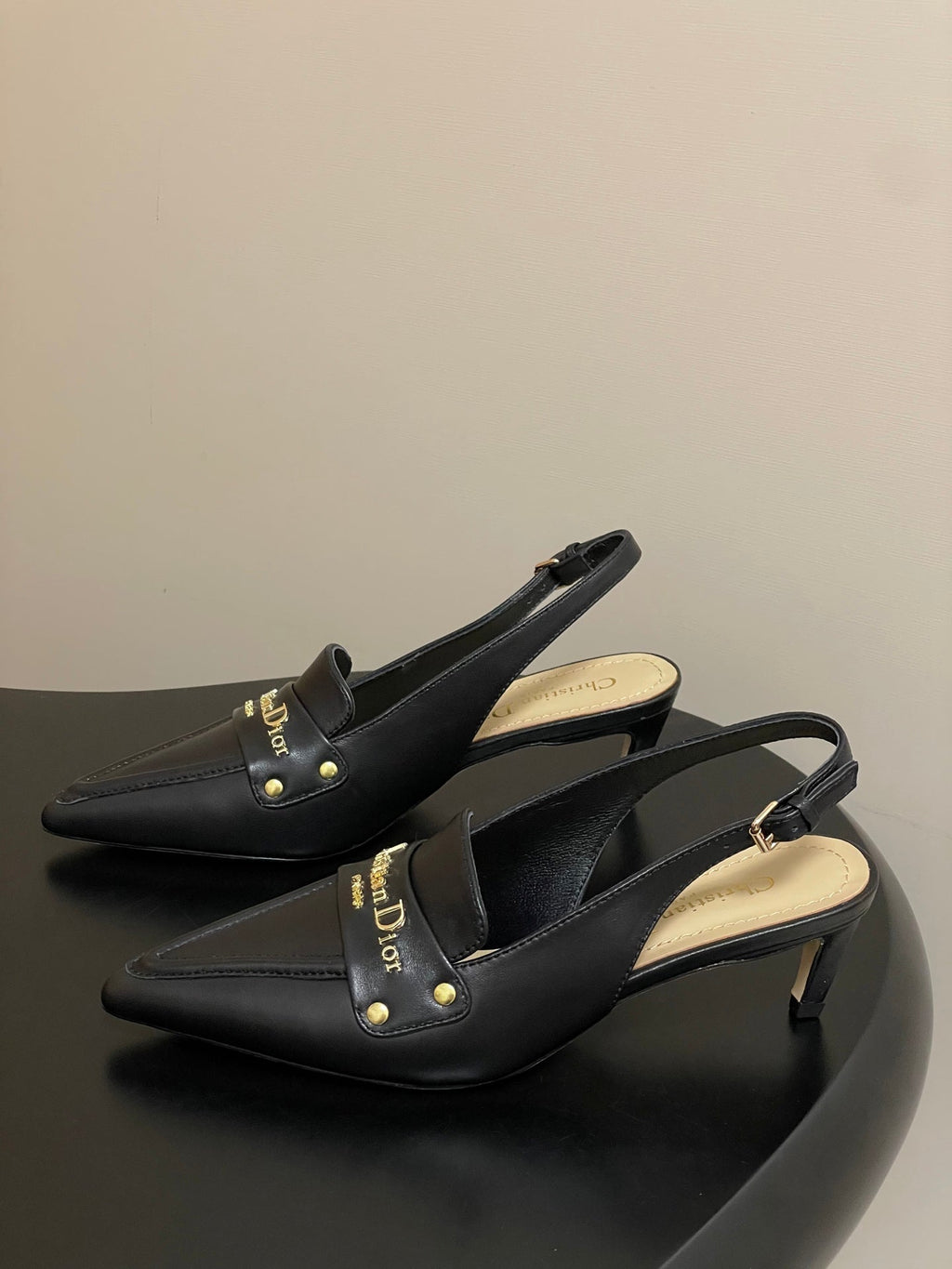 DIOR 25S BOY SLINGBACK HIGH HEELS 50 MM IN BLACK LAMBSKIN