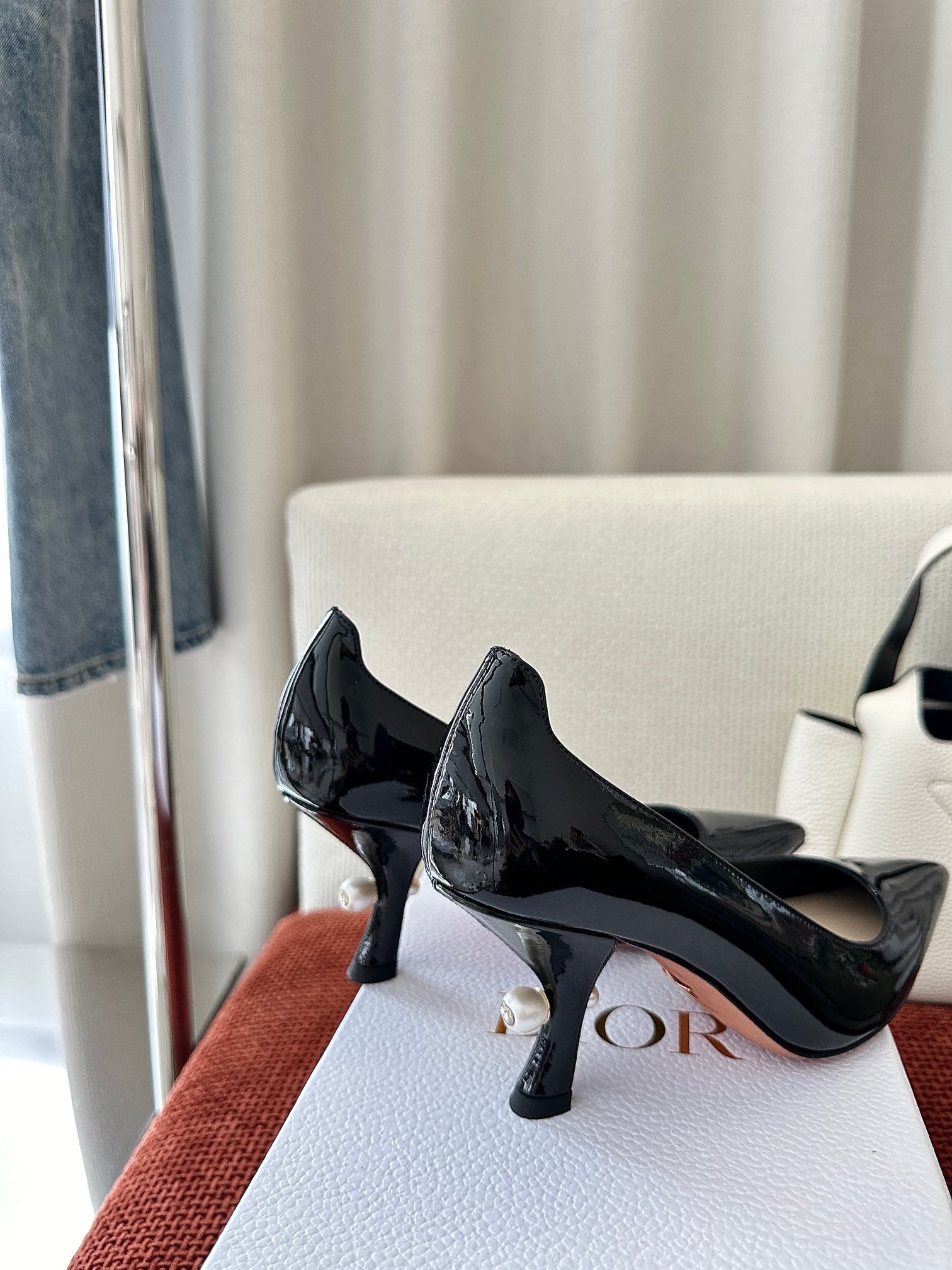 DIOR TRIBALES HIGH HEELS 80 MM 25S IN BLACK GLOSSY LEATHER