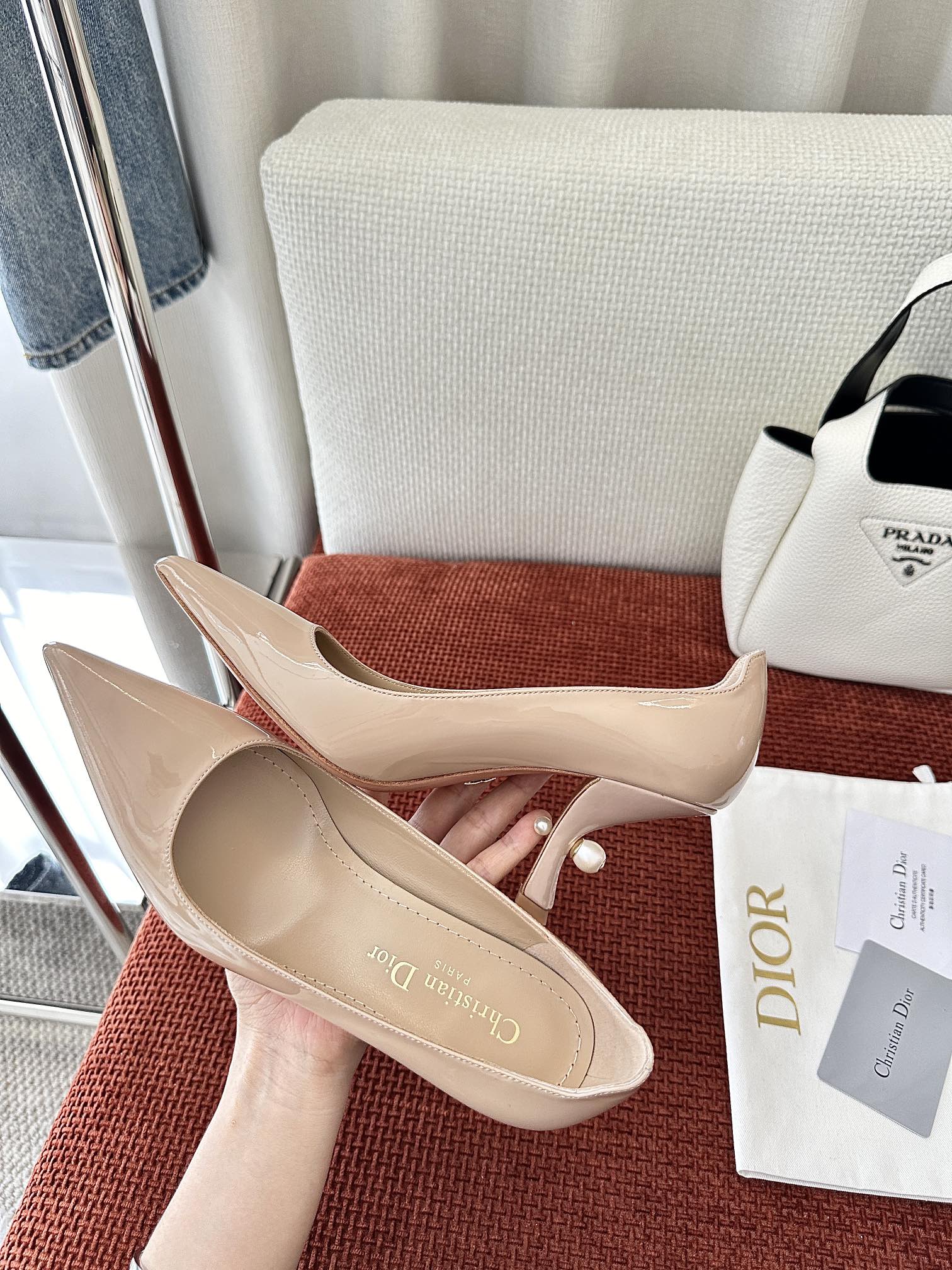 DIOR TRIBALES HIGH HEELS 80 MM 25S IN BEIGE GLOSSY LEATHER
