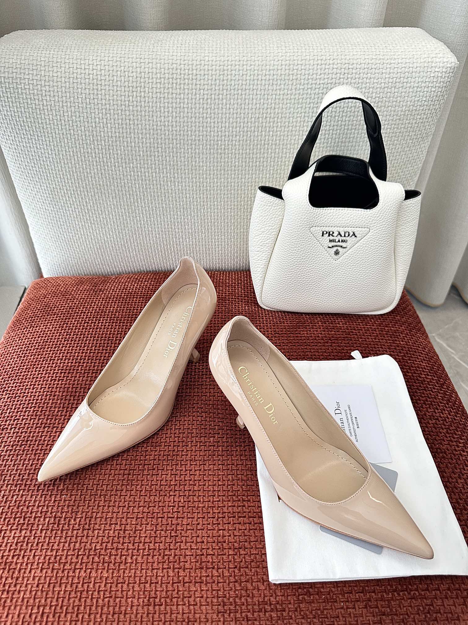 DIOR TRIBALES HIGH HEELS 80 MM 25S IN BEIGE GLOSSY LEATHER