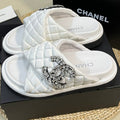CHANEL Women's slippers with two crossed straps sheepskins white
