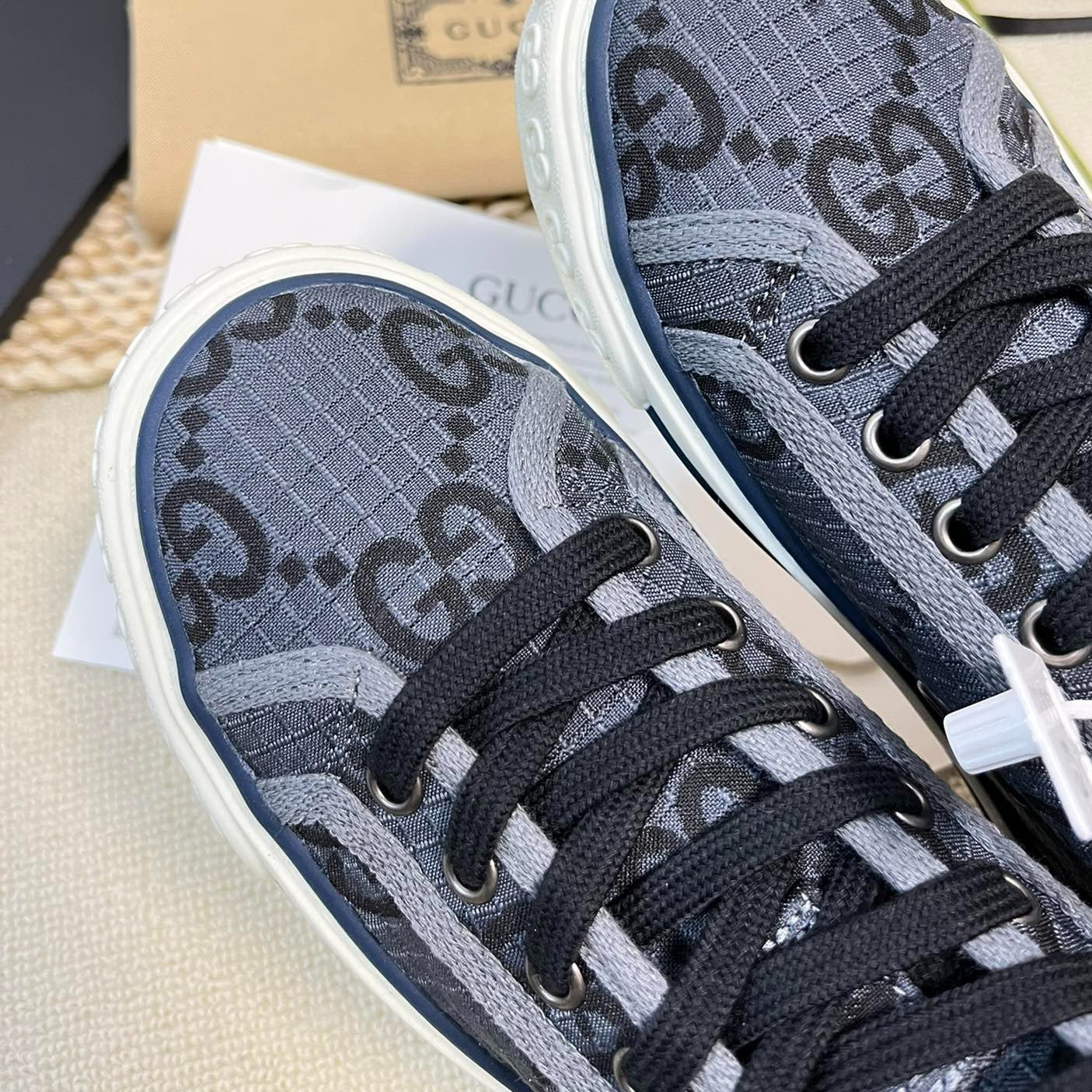GUCCI Tennis 1977 High Top Sneaker  Black Grey Caro