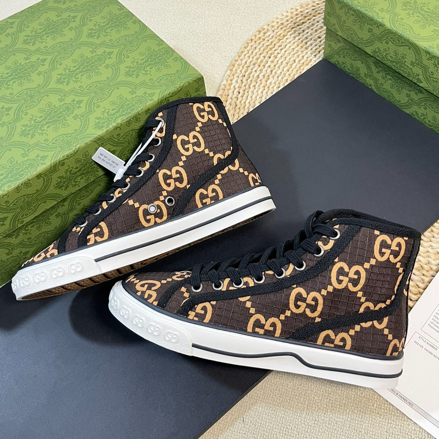 GUCCI Tennis 1977 High Top Sneaker  Black Brown Caro
