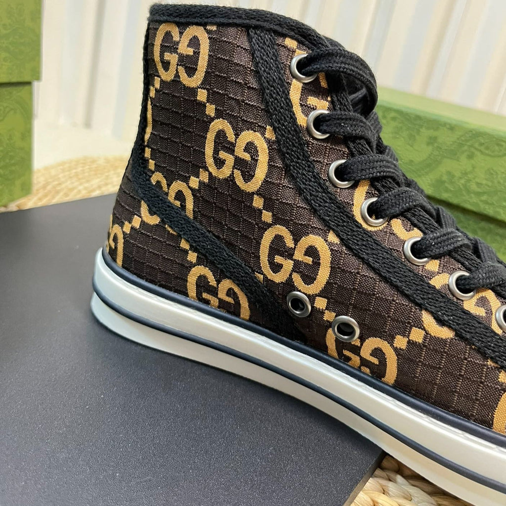 GUCCI Tennis 1977 High Top Sneaker  Black Brown Caro