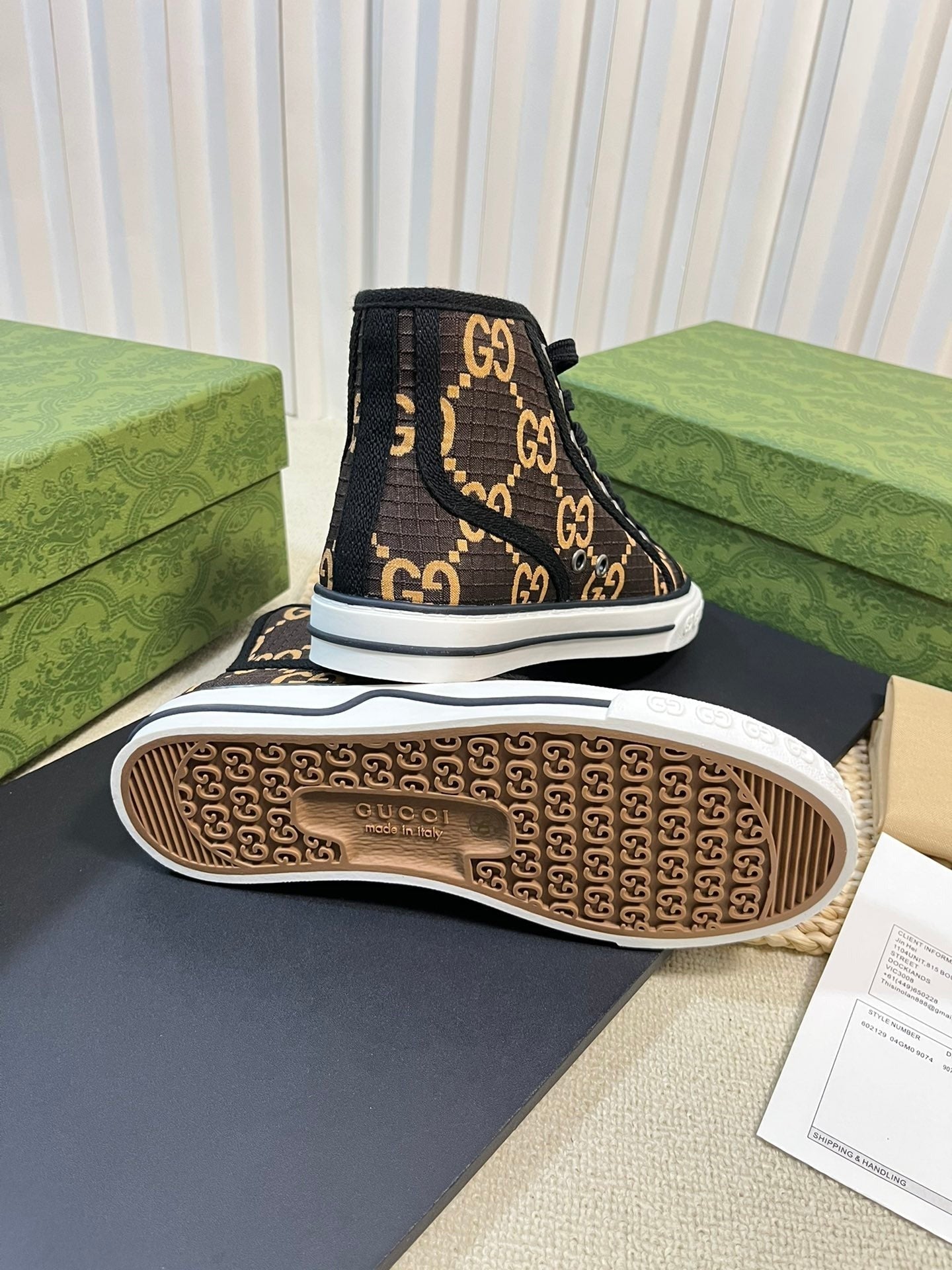 GUCCI Tennis 1977 High Top Sneaker  Black Brown Caro
