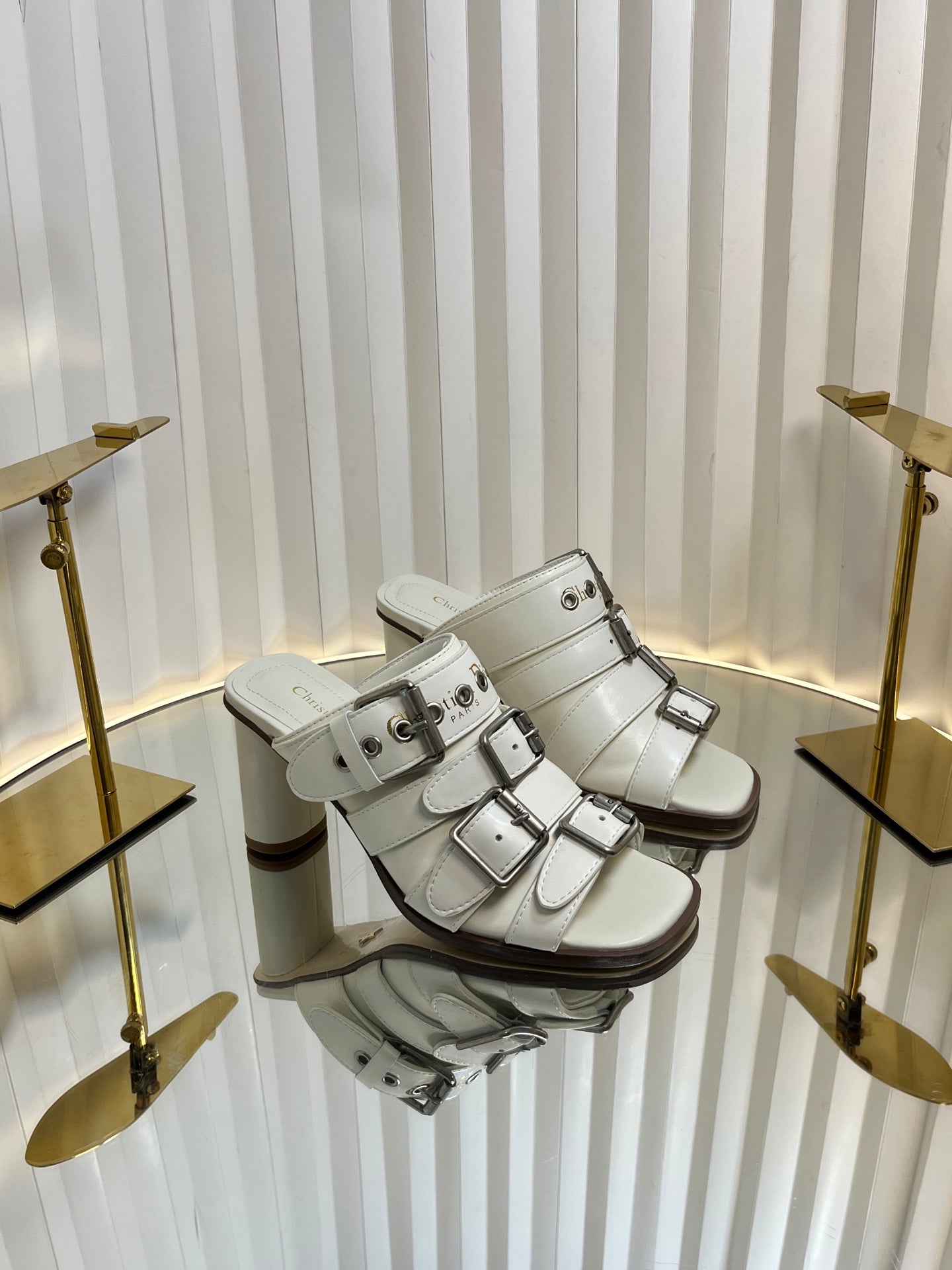 DIOR PUNK HEEL SLIDES 25S 80MM IN WHITE CALFSKIN