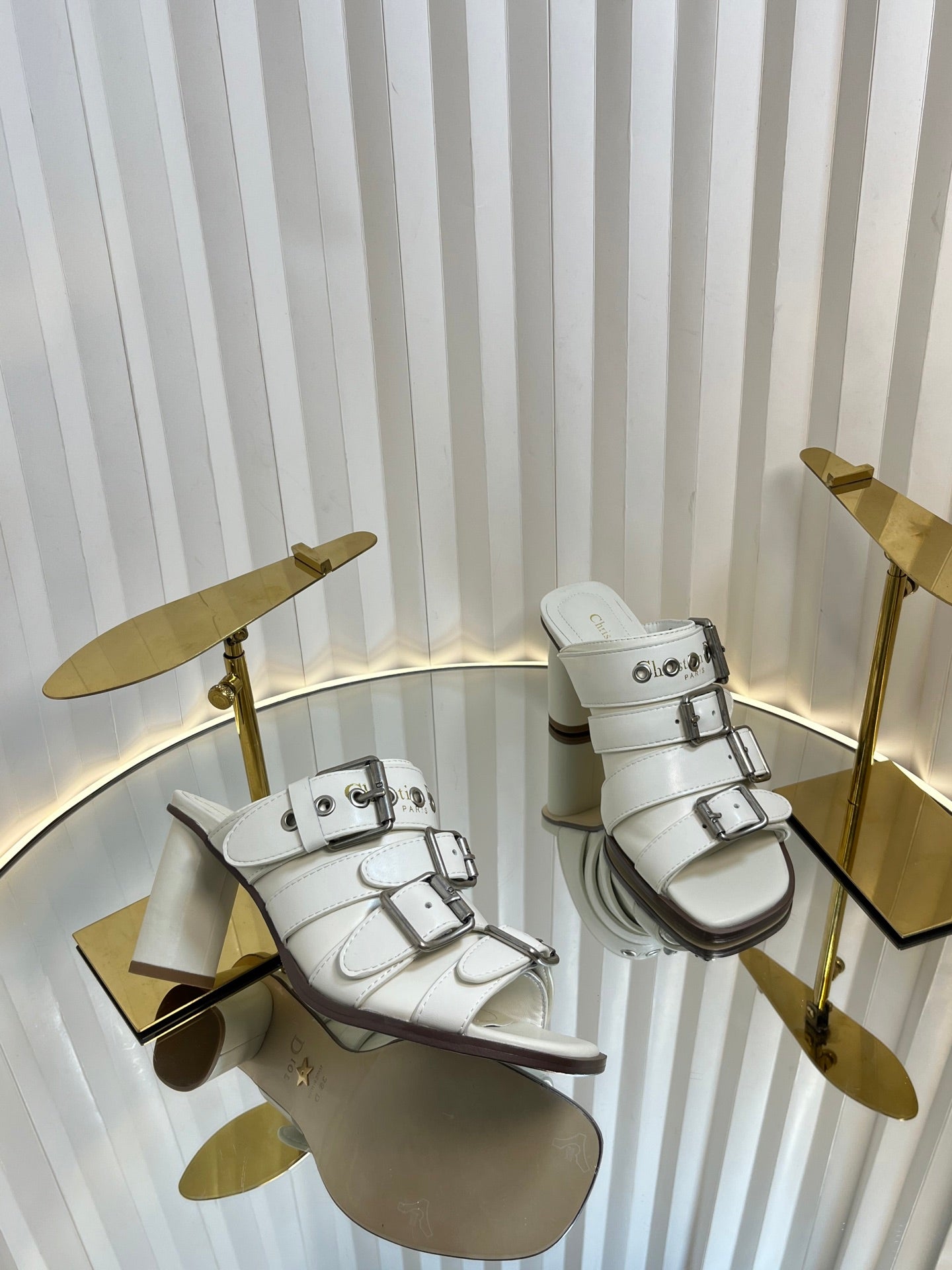 DIOR PUNK HEEL SLIDES 25S 80MM IN WHITE CALFSKIN