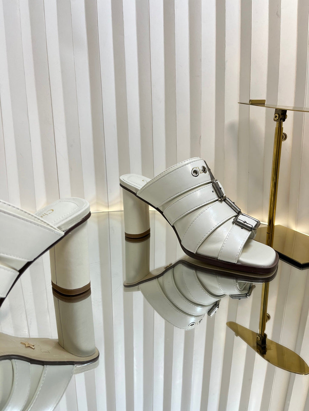 DIOR PUNK HEEL SLIDES 25S 80MM IN WHITE CALFSKIN