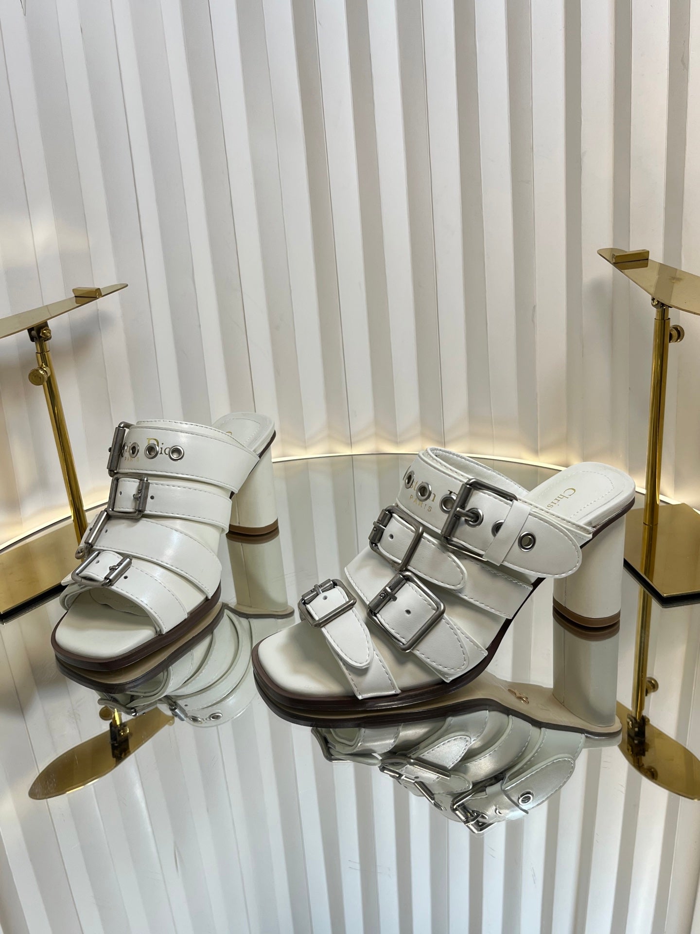 DIOR PUNK HEEL SLIDES 25S 80MM IN WHITE CALFSKIN