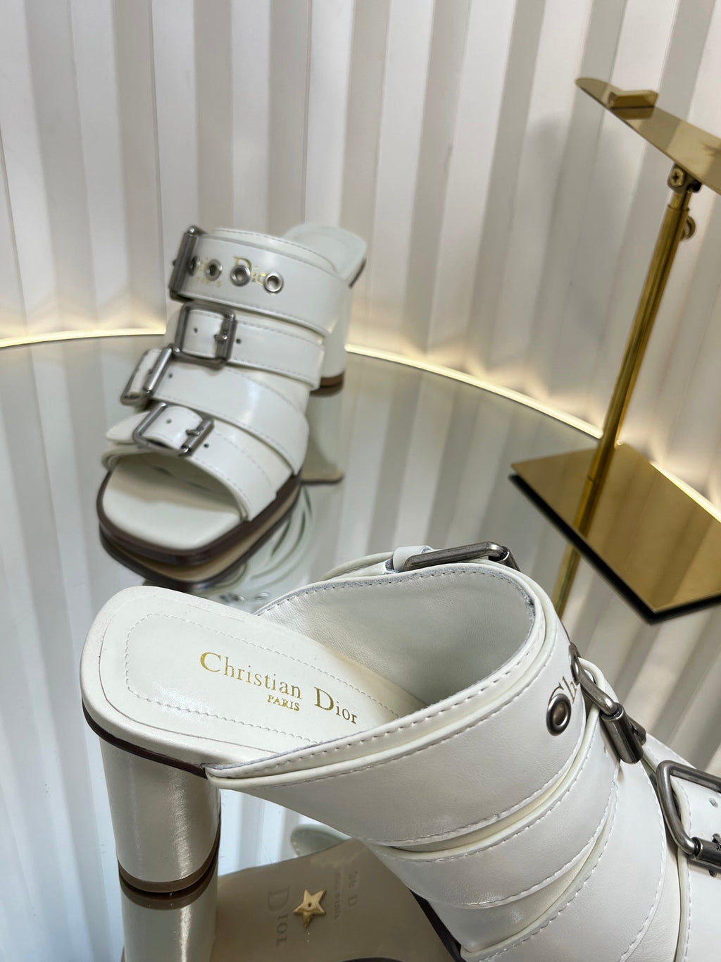DIOR PUNK HEEL SLIDES 25S 80MM IN WHITE CALFSKIN