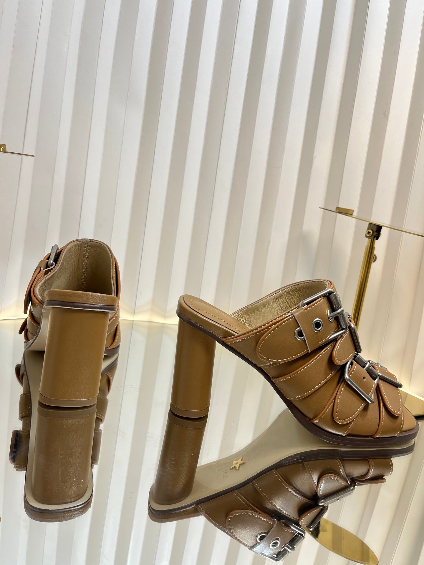 DIOR PUNK HEEL SLIDES 25S 80MM IN BROWN CALFSKIN
