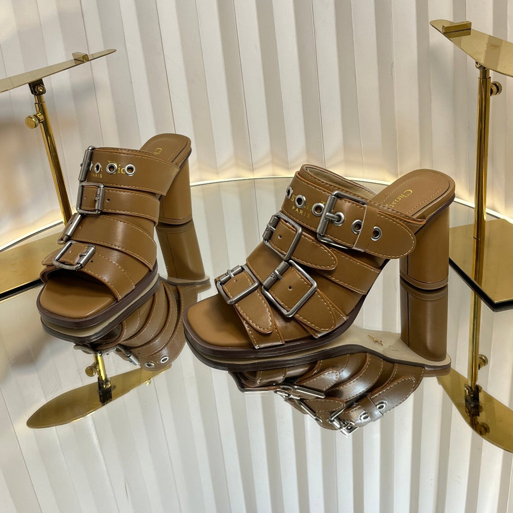 DIOR PUNK HEEL SLIDES 25S 80MM IN BROWN CALFSKIN