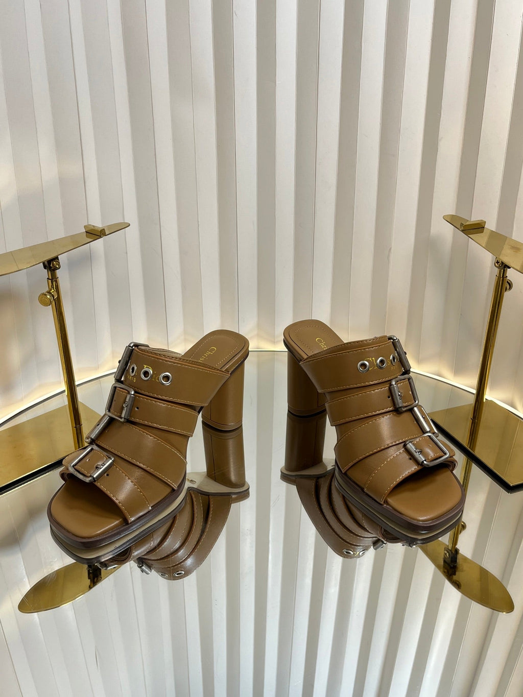 DIOR PUNK HEEL SLIDES 25S 80MM IN BROWN CALFSKIN