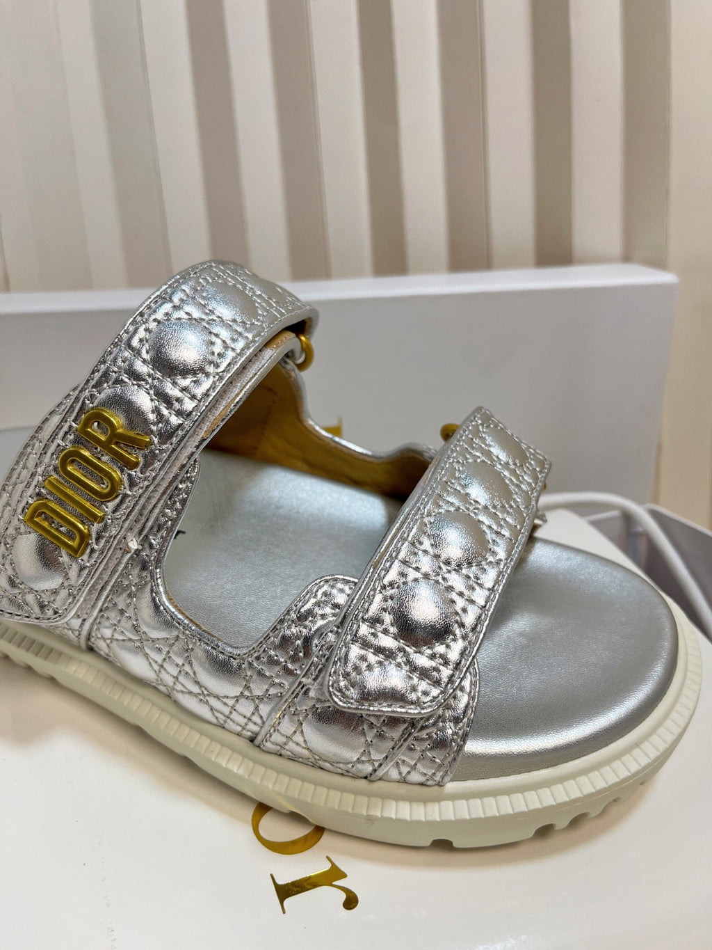 DIOR ACT SLIDES 25MM IN SILVER PATENT CALFSKIN