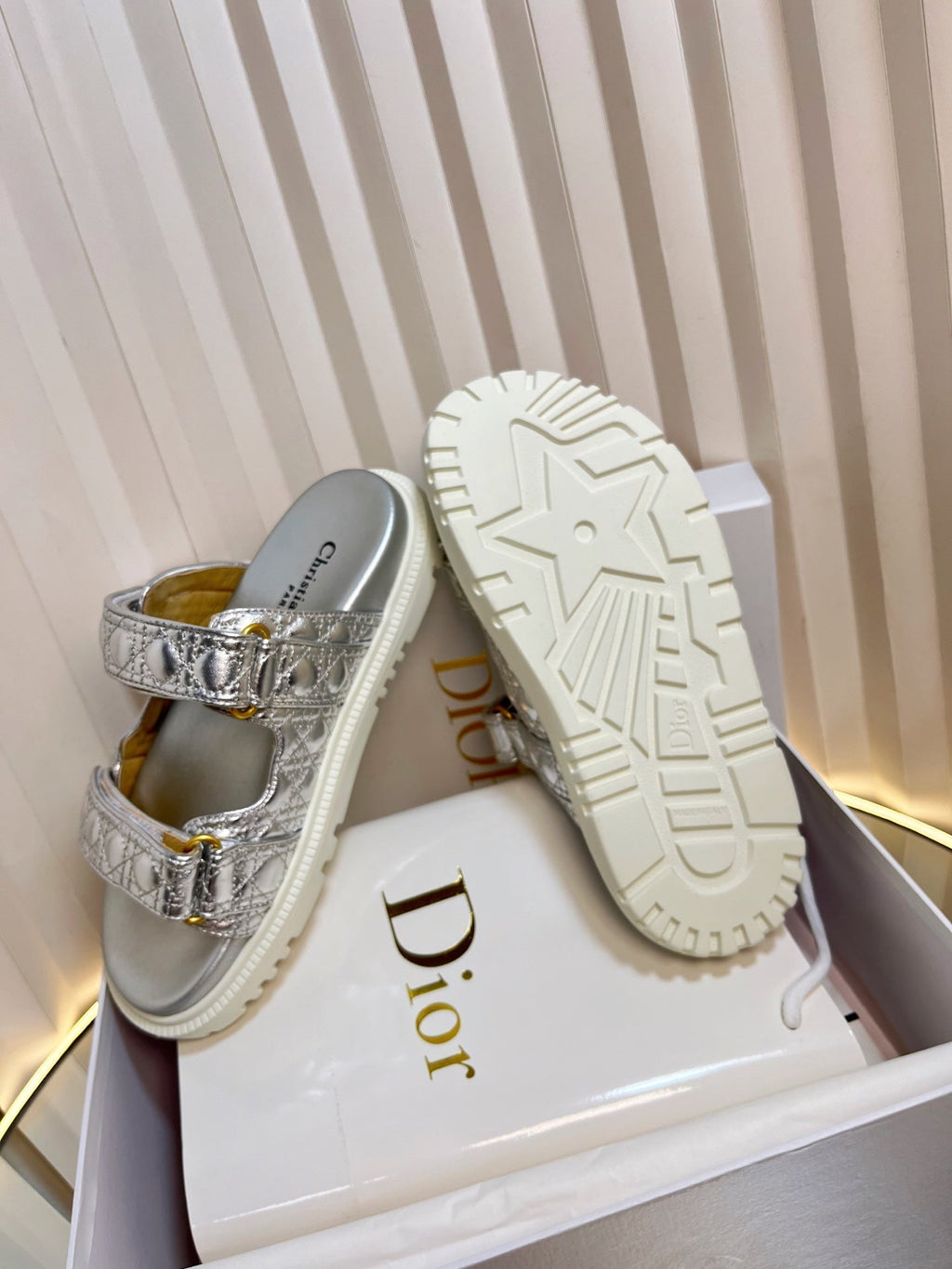 DIOR ACT SLIDES 25MM IN SILVER PATENT CALFSKIN