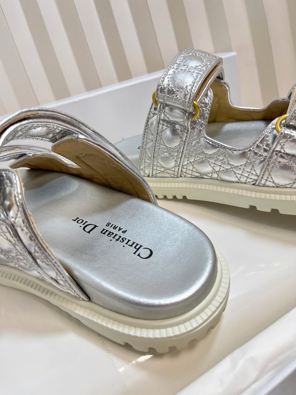 DIOR ACT SLIDES 25MM IN SILVER PATENT CALFSKIN
