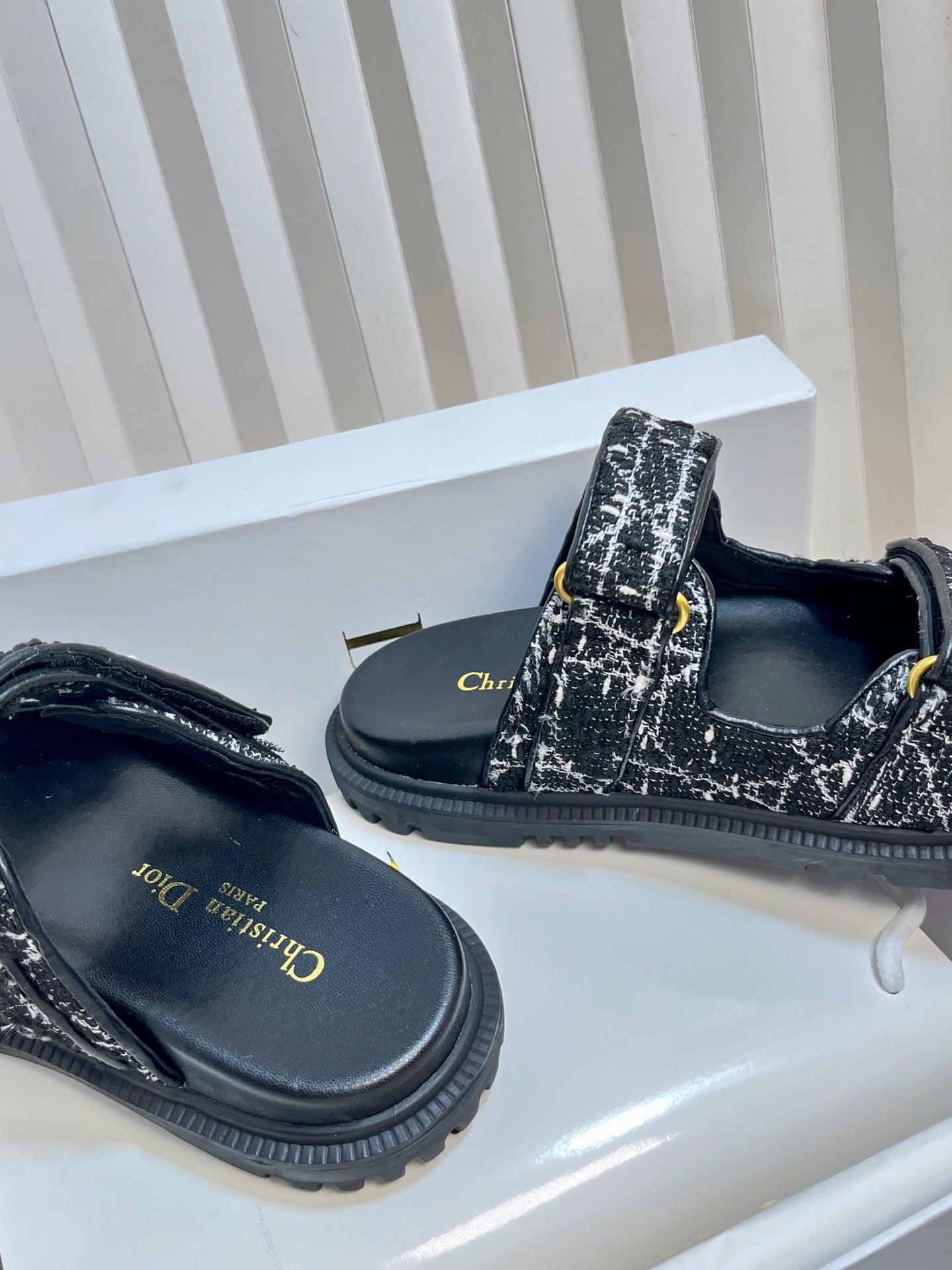 DIOR ACT SLIDES 25MM IN BLACK TWEED