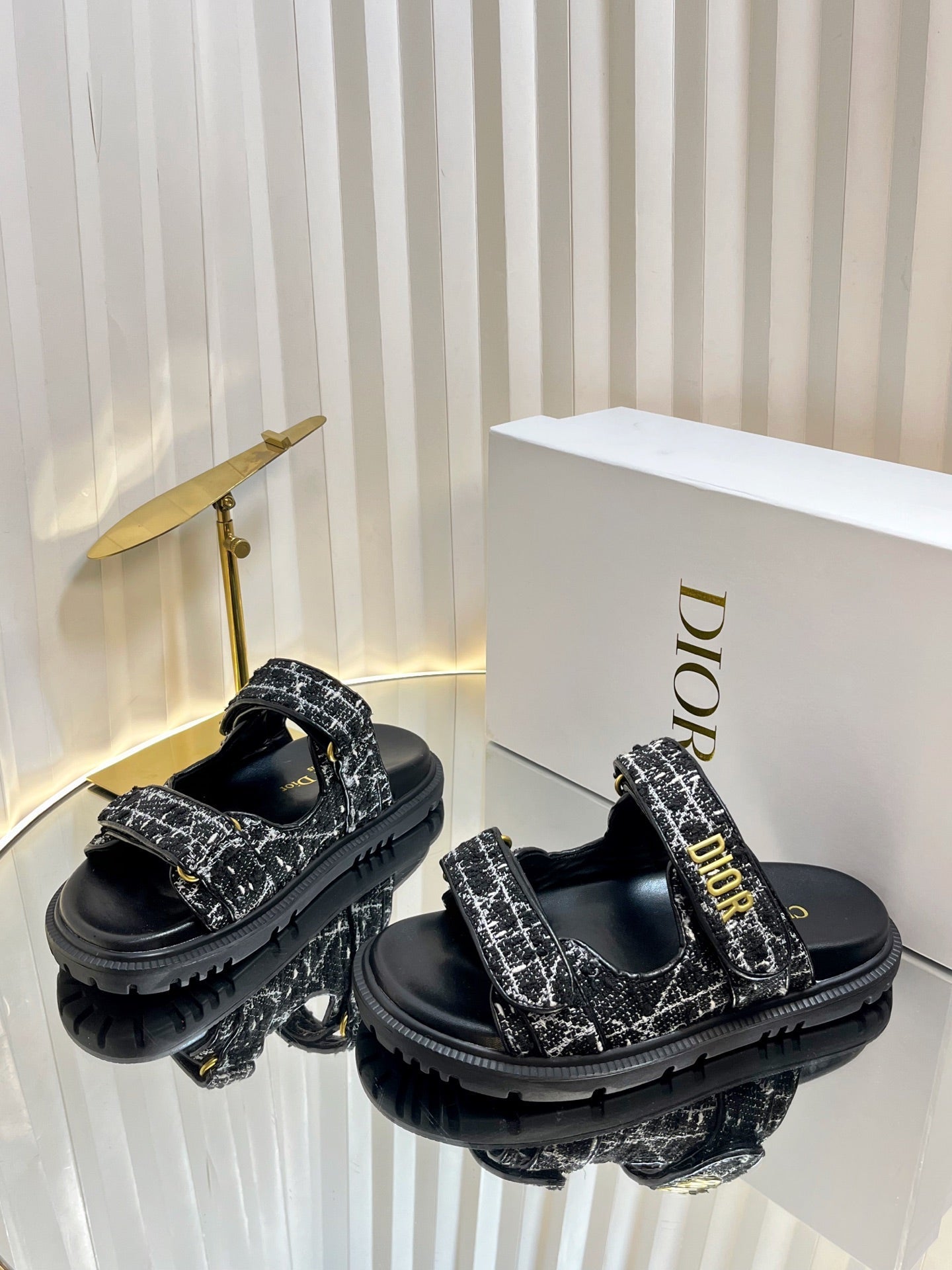 DIOR ACT SLIDES 25MM IN BLACK TWEED