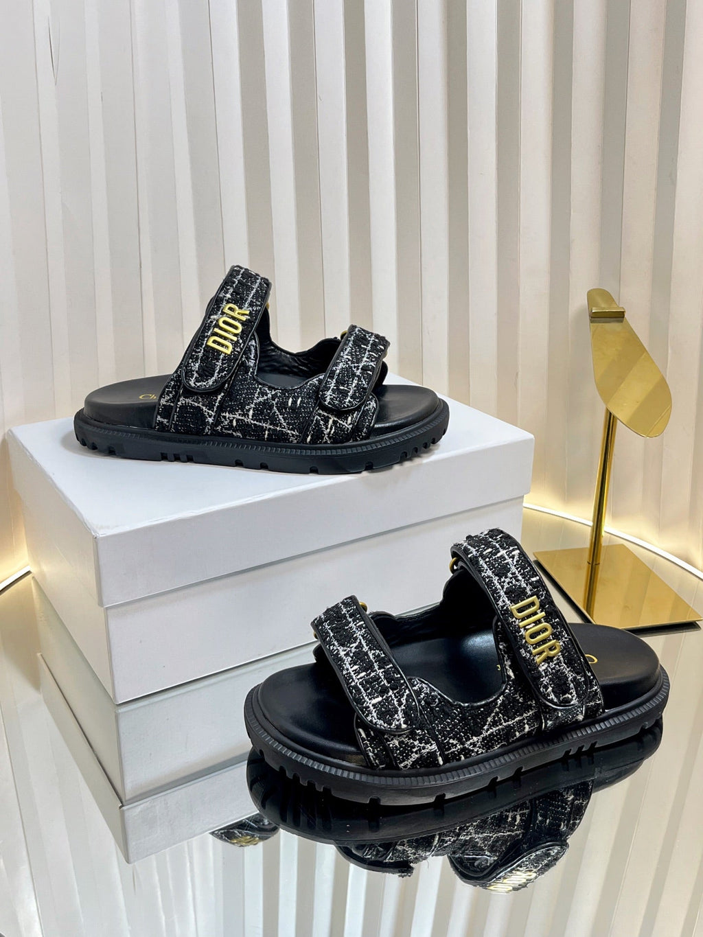 DIOR ACT SLIDES 25MM IN BLACK TWEED