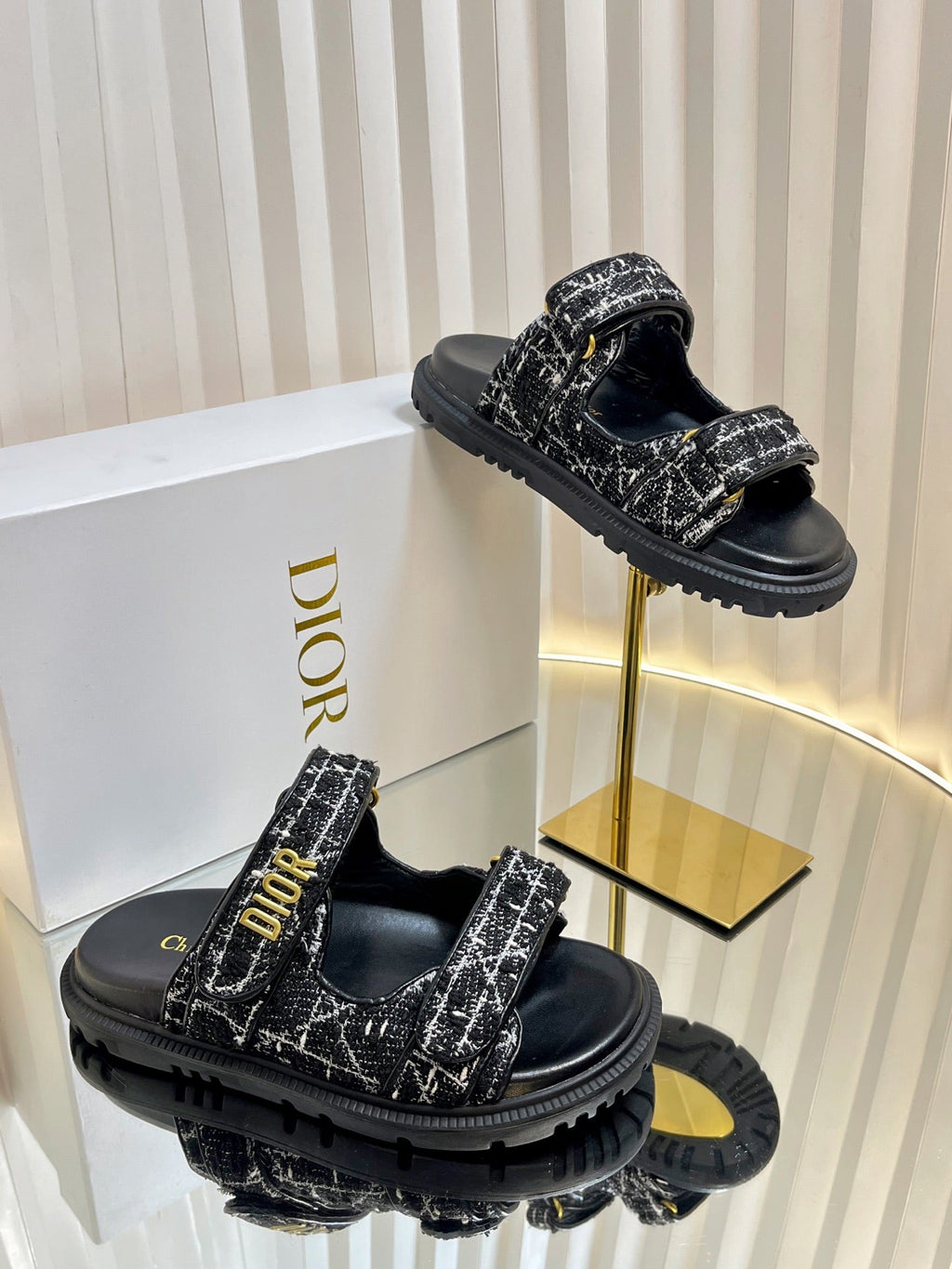 DIOR ACT SLIDES 25MM IN BLACK TWEED