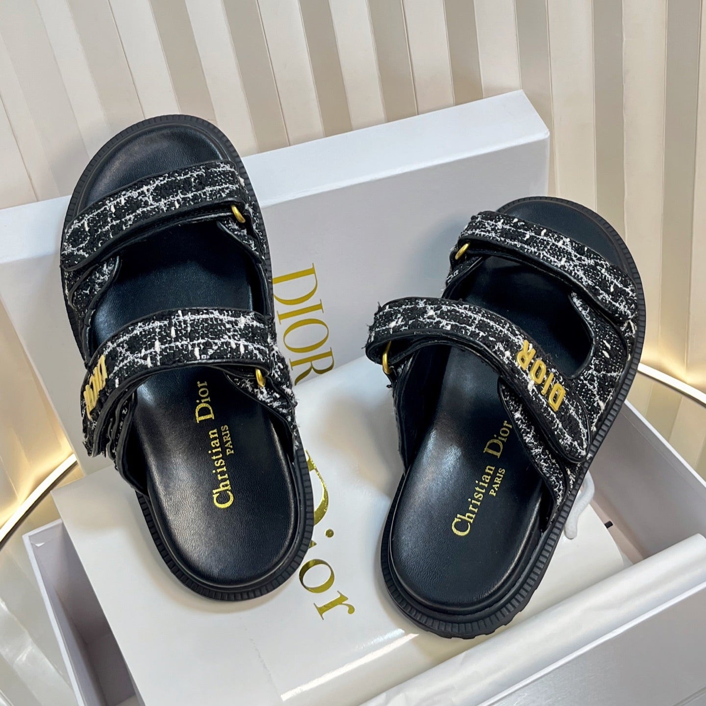 DIOR ACT SLIDES 25MM IN BLACK TWEED
