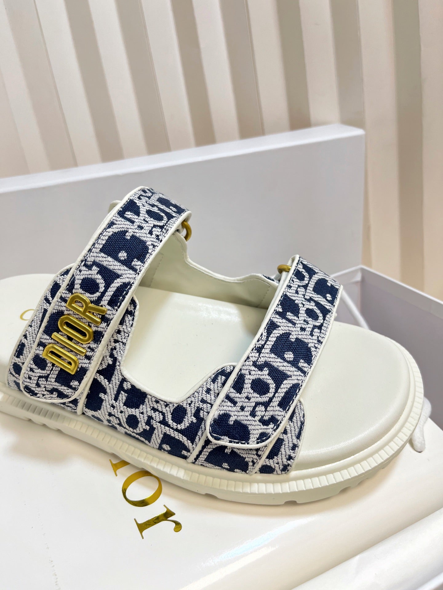 DIOR ACT SLIDES 25MM IN NAVY BLUE TWEED