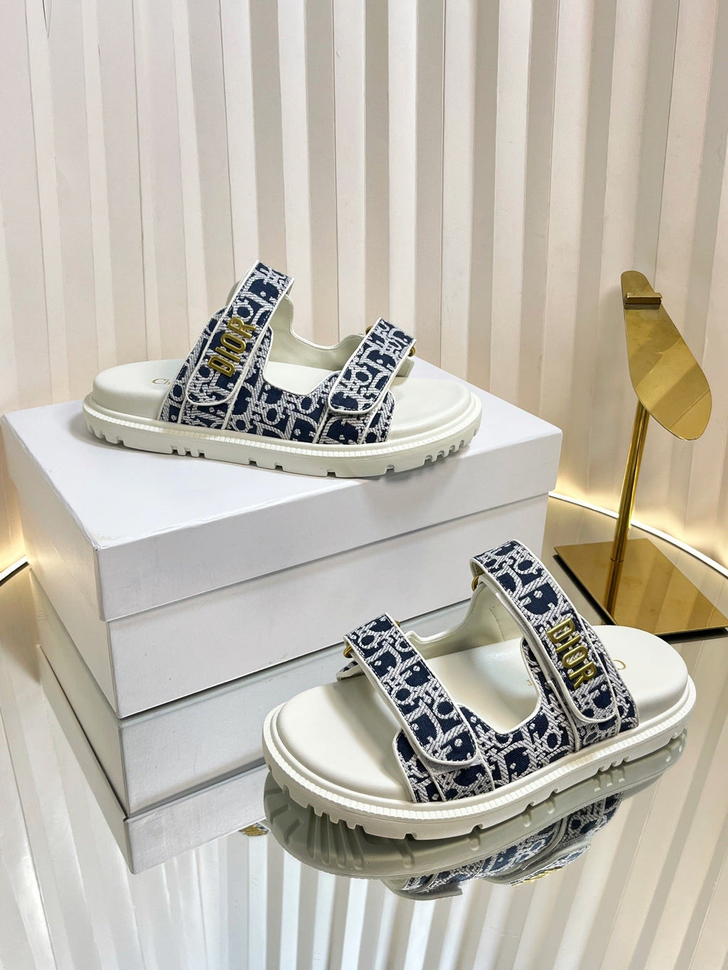 DIOR ACT SLIDES 25MM IN NAVY BLUE TWEED