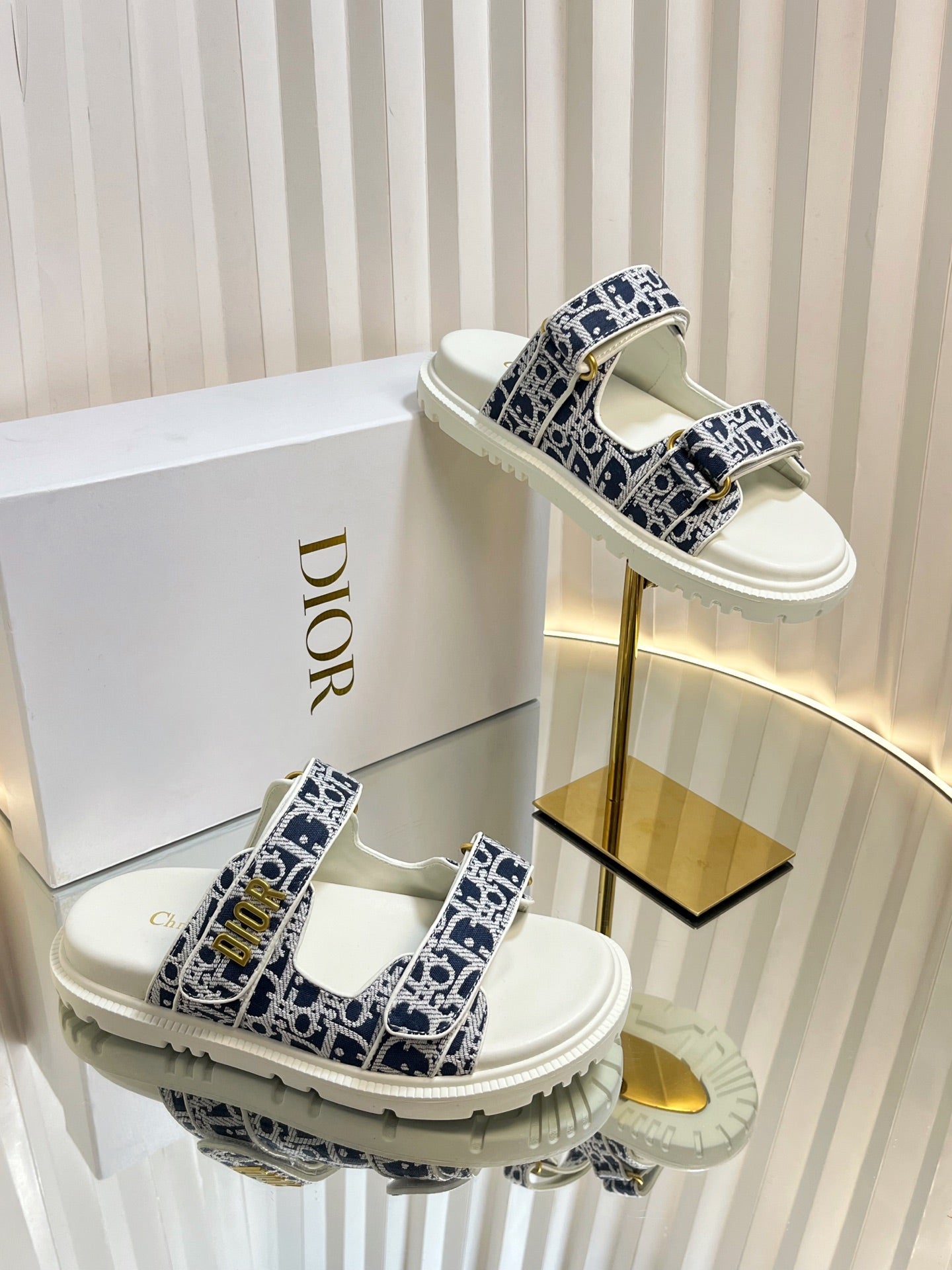 DIOR ACT SLIDES 25MM IN NAVY BLUE TWEED