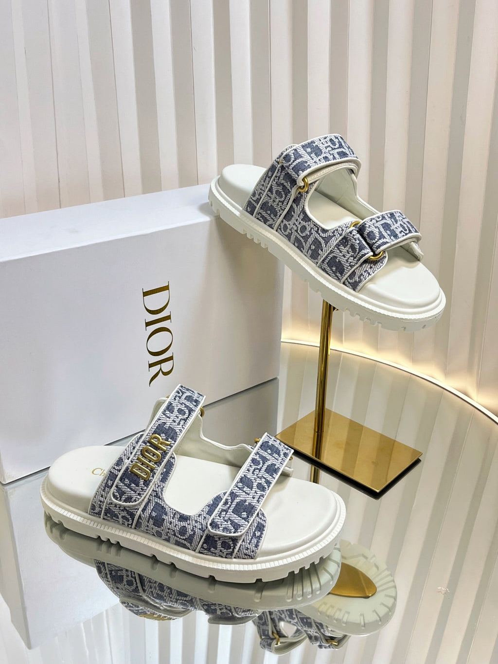 DIOR ACT SLIDES 25MM IN GRAY TWEED