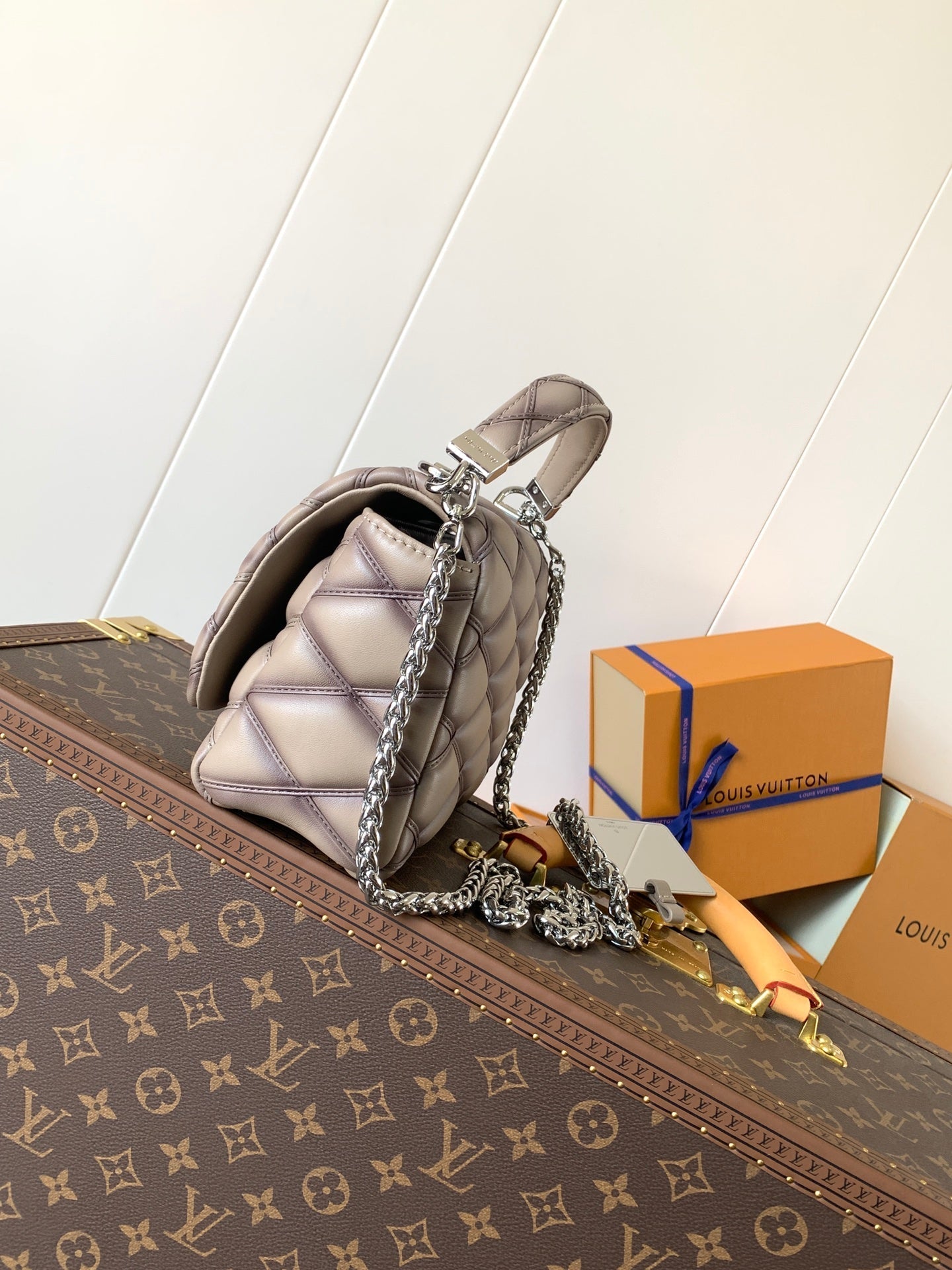 LOUIS VUITTON LV 25S GO-14 MM 23 IN BROWN QUILTED LAMBSKIN SILVER HARDWRE