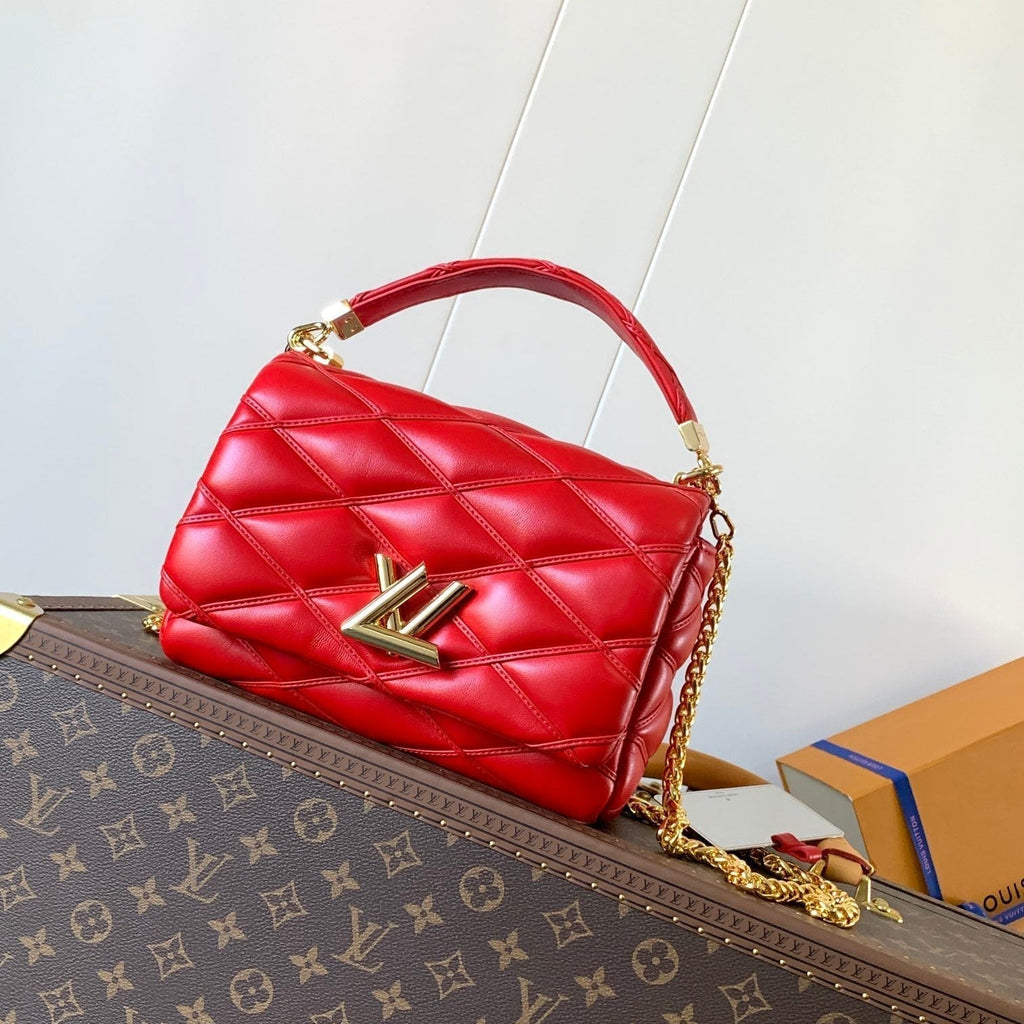 LOUIS VUITTON LV 25S GO-14 MM 23 IN CRIMSON RED QUILTED LAMBSKIN GOLD HARDWRE