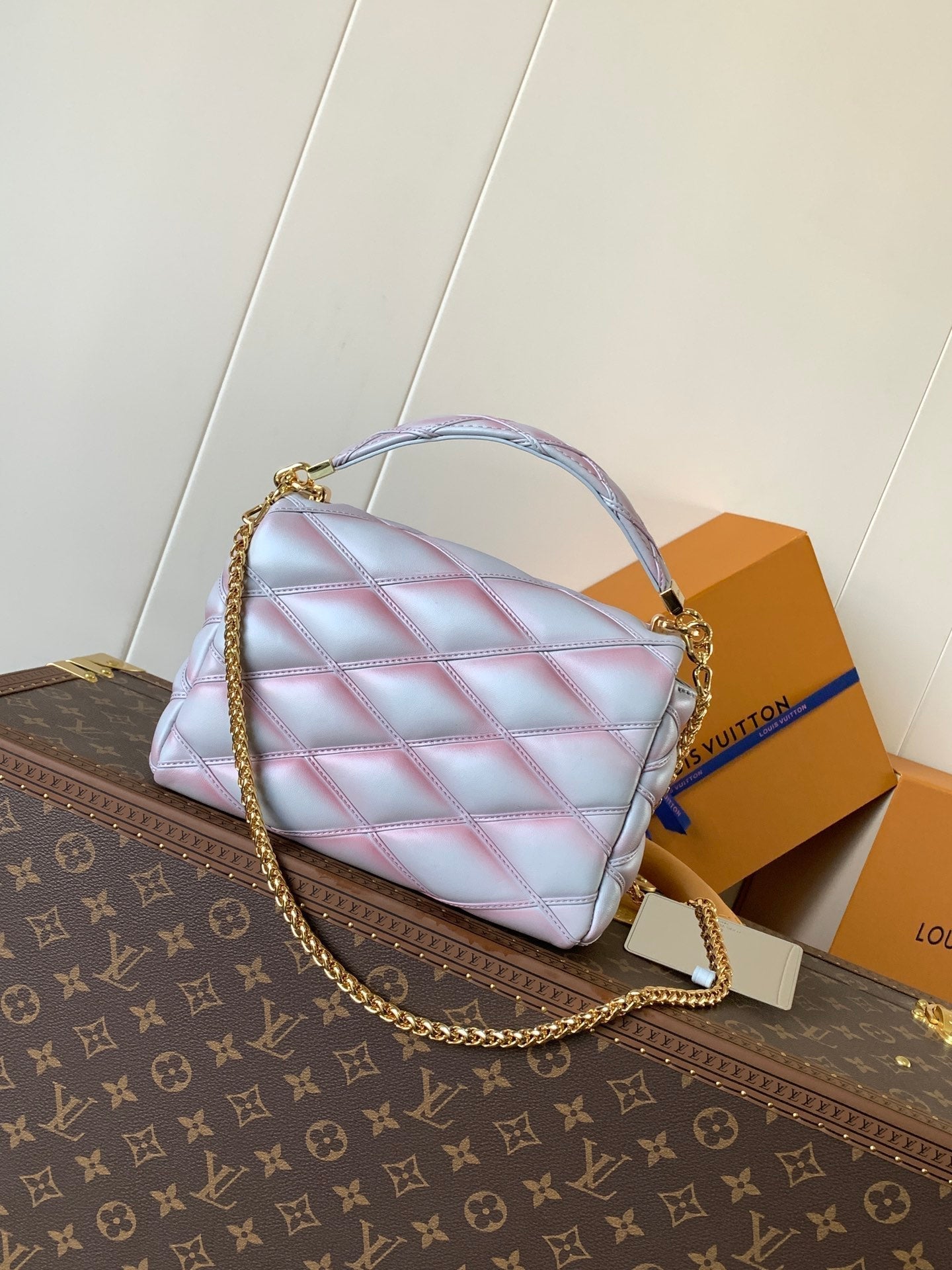 LOUIS VUITTON LV 25S GO-14 MM 23 IN LAVENDER GRAY QUILTED LAMBSKIN GOLD HARDWRE