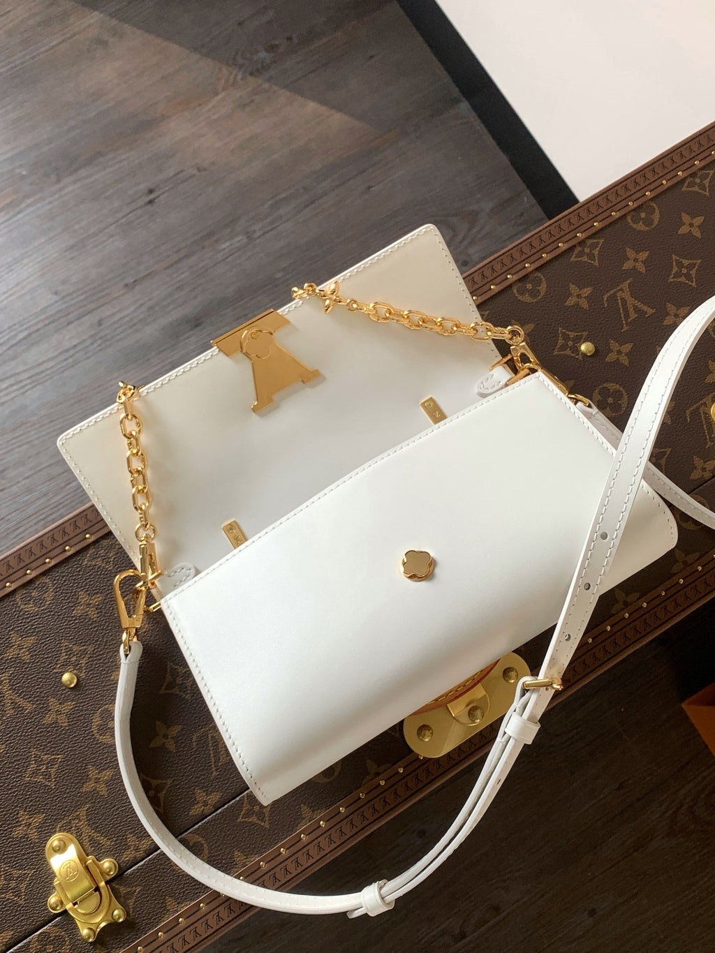 LOUIS VUITTON WALLET ON CHAIN CAPUCINES 23 IN WHITE SMOOTH CALFSKIN GOLD HARDWARE