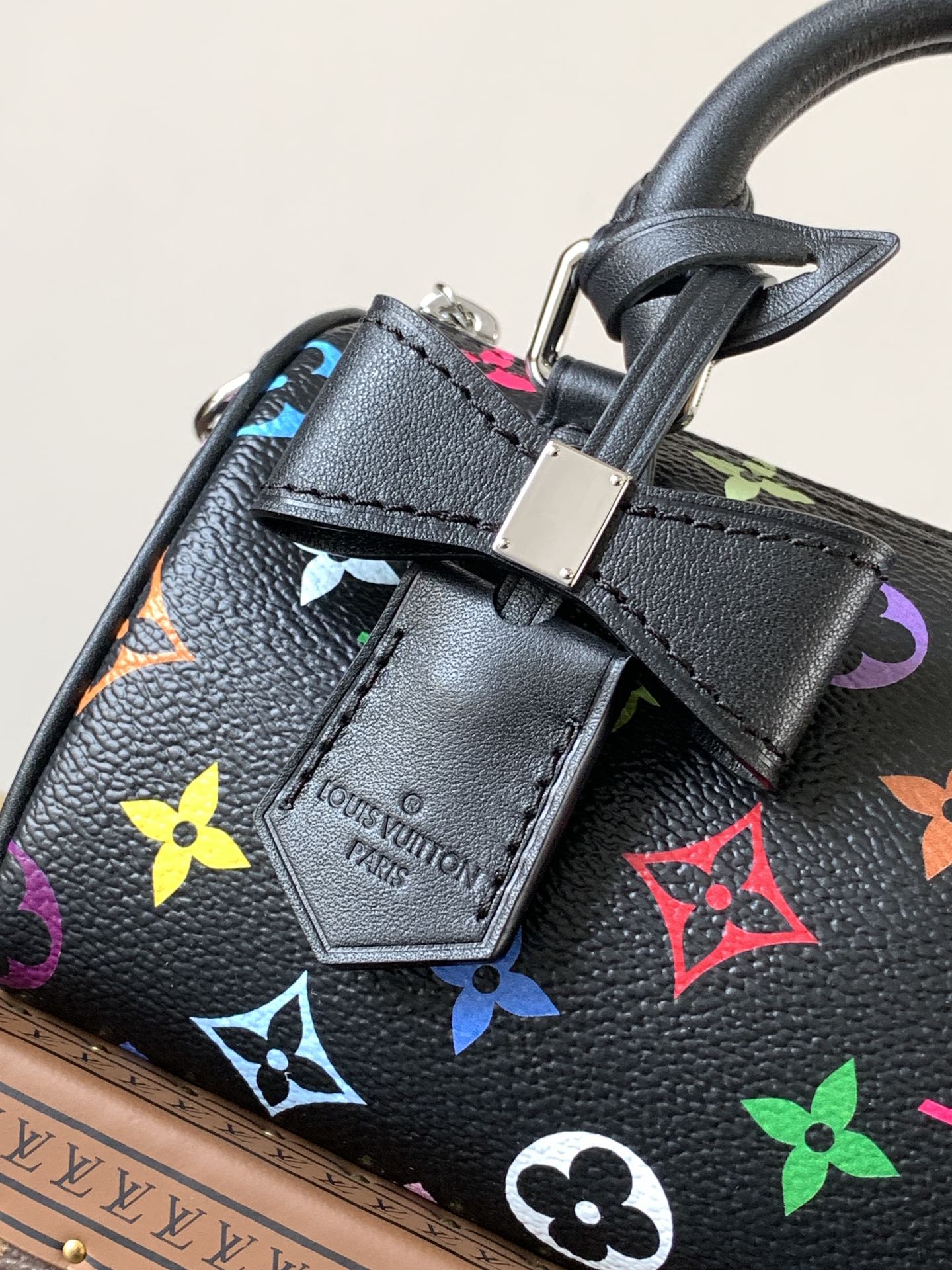 LOUIS VUITTON NANO SPEEDY BAG 16 IN COLORFUL MONOGRAM PATTERN AND BLACK COATED CANVAS